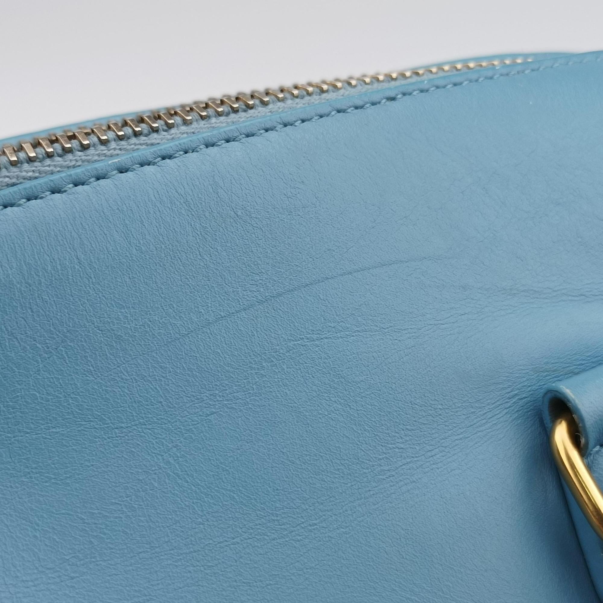 Pre-owned Yves Saint Laurent CLASSIC BABY DUFFLE Blue Leather 330958 shoulderbag | stylenewstar