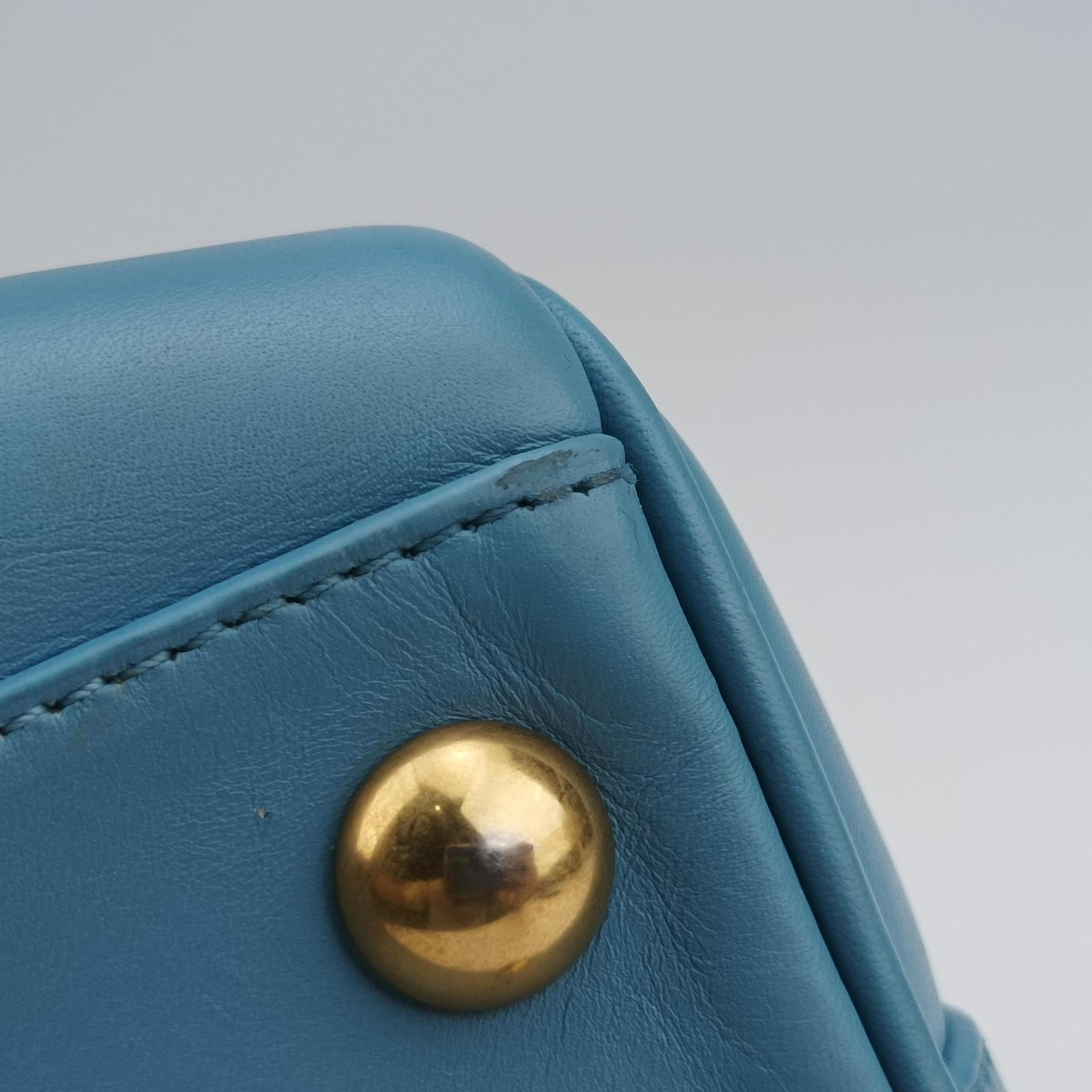 Pre-owned Yves Saint Laurent CLASSIC BABY DUFFLE Blue Leather 330958 shoulderbag | stylenewstar