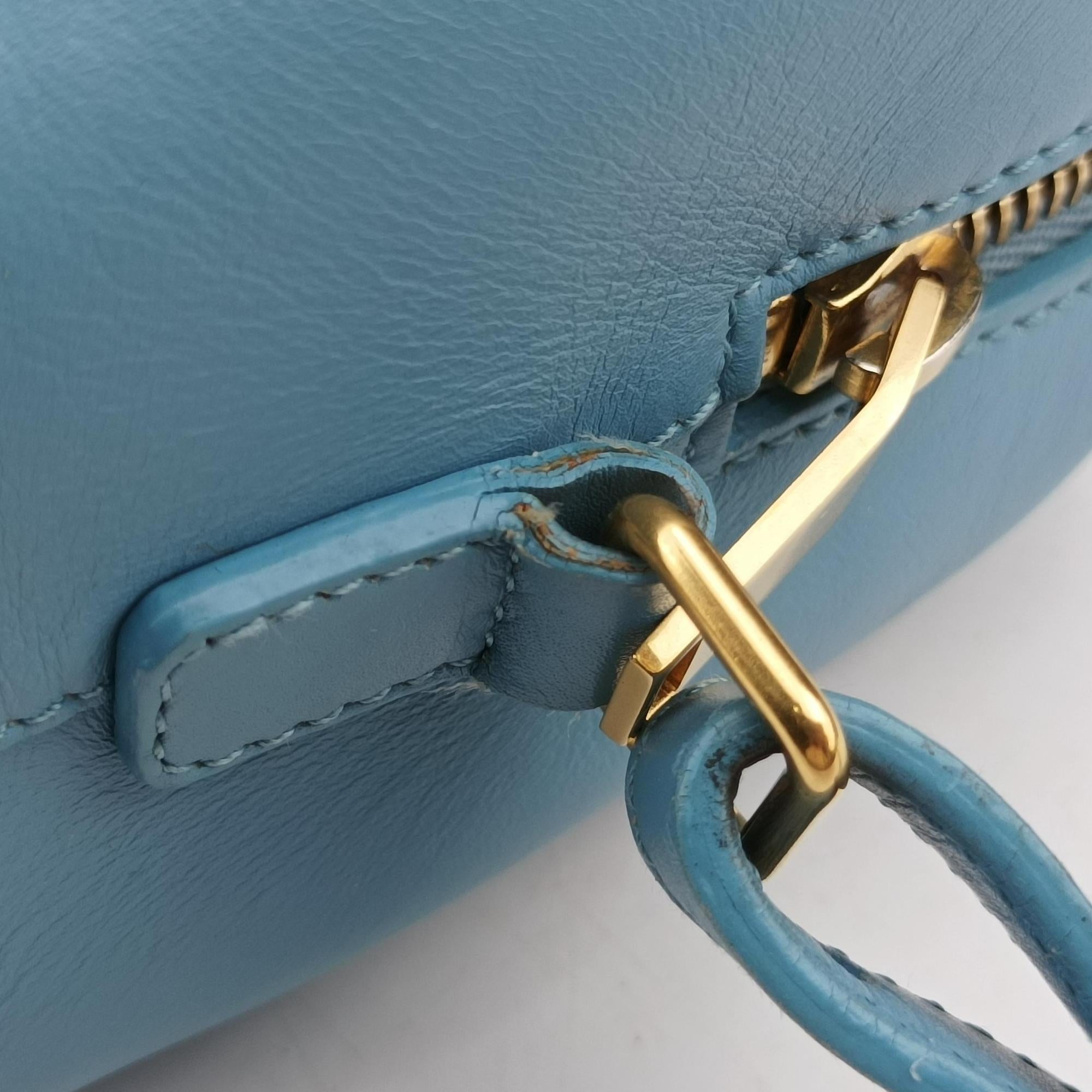 Pre-owned Yves Saint Laurent CLASSIC BABY DUFFLE Blue Leather 330958 shoulderbag | stylenewstar