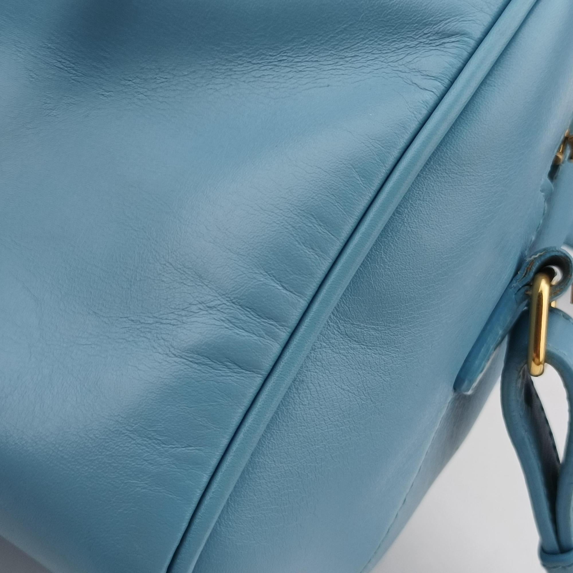 Pre-owned Yves Saint Laurent CLASSIC BABY DUFFLE Blue Leather 330958 shoulderbag | stylenewstar