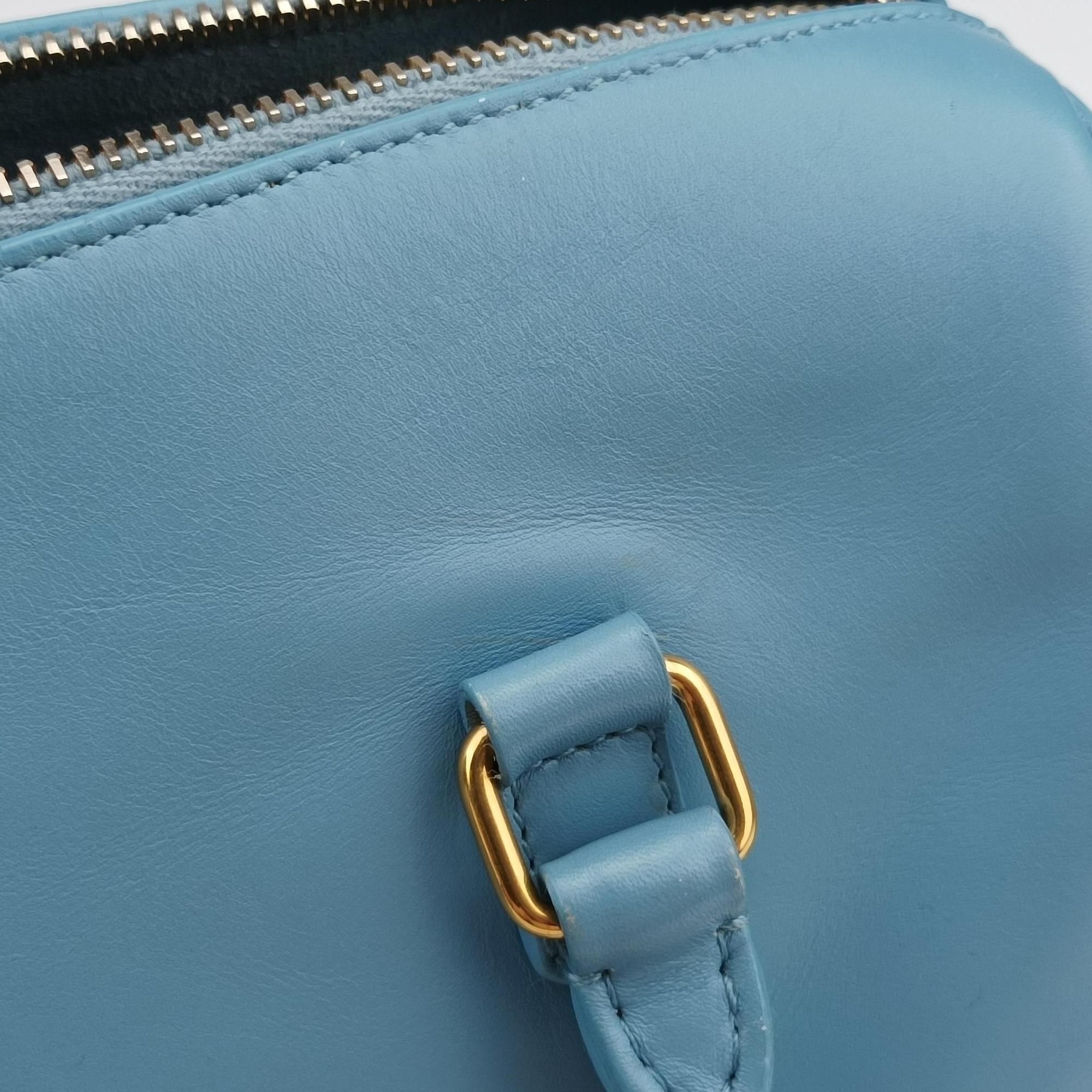 Pre-owned Yves Saint Laurent CLASSIC BABY DUFFLE Blue Leather 330958 shoulderbag | stylenewstar