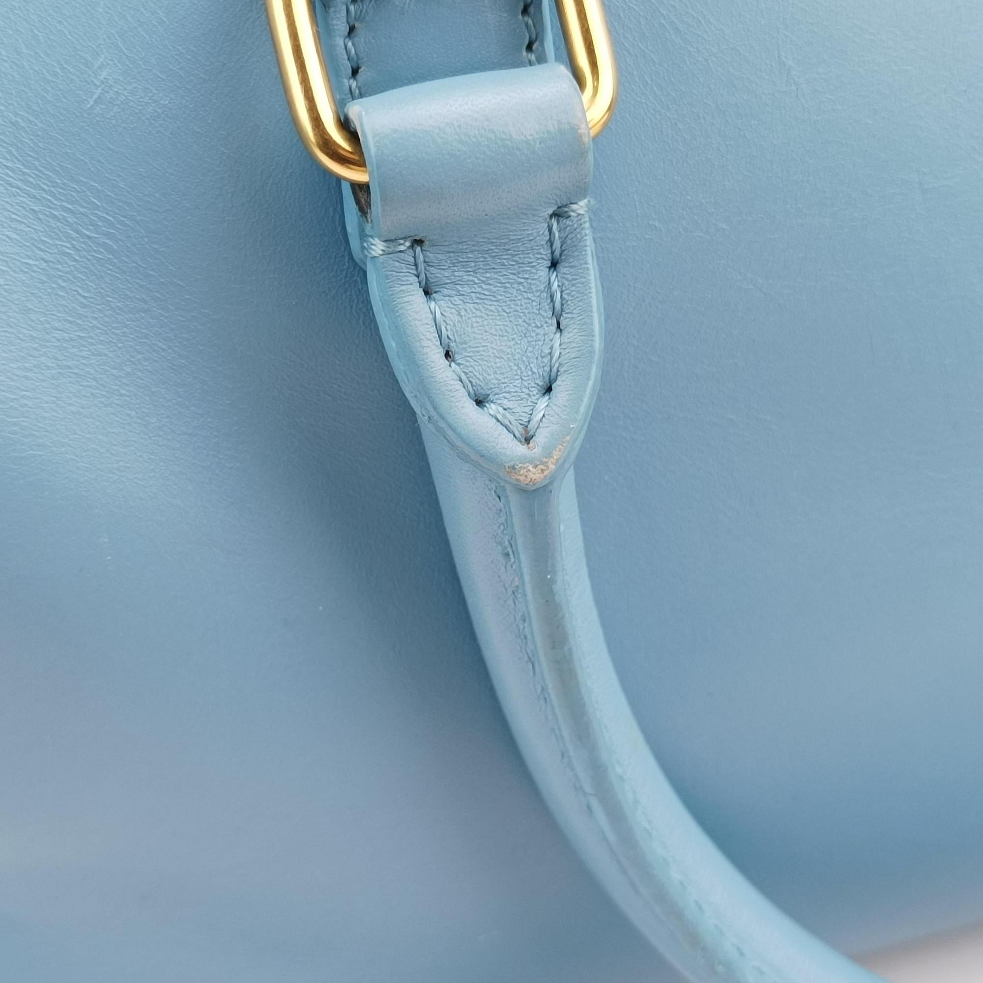 Pre-owned Yves Saint Laurent CLASSIC BABY DUFFLE Blue Leather 330958 shoulderbag | stylenewstar