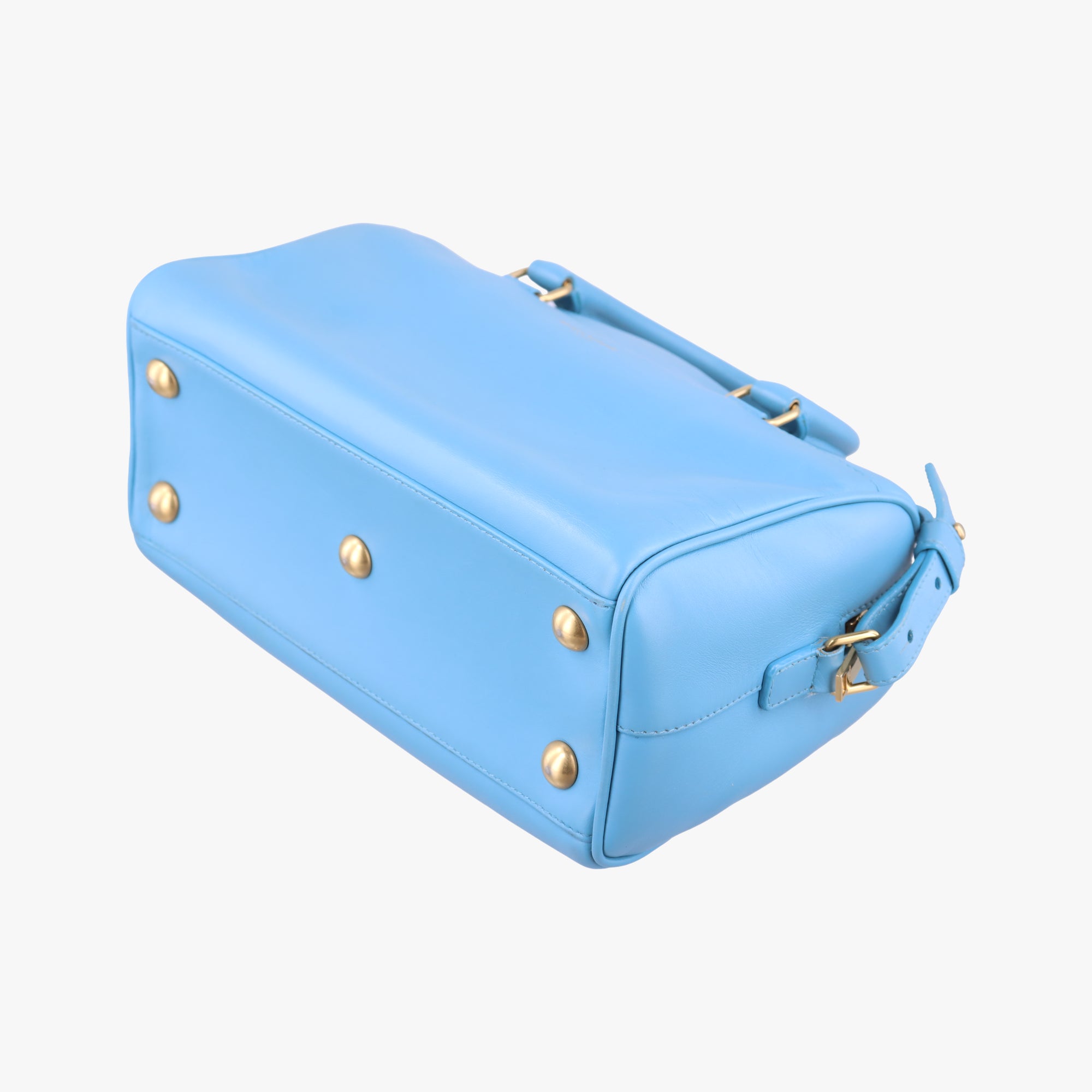 Pre-owned Yves Saint Laurent CLASSIC BABY DUFFLE Blue Leather 330958 shoulderbag | stylenewstar