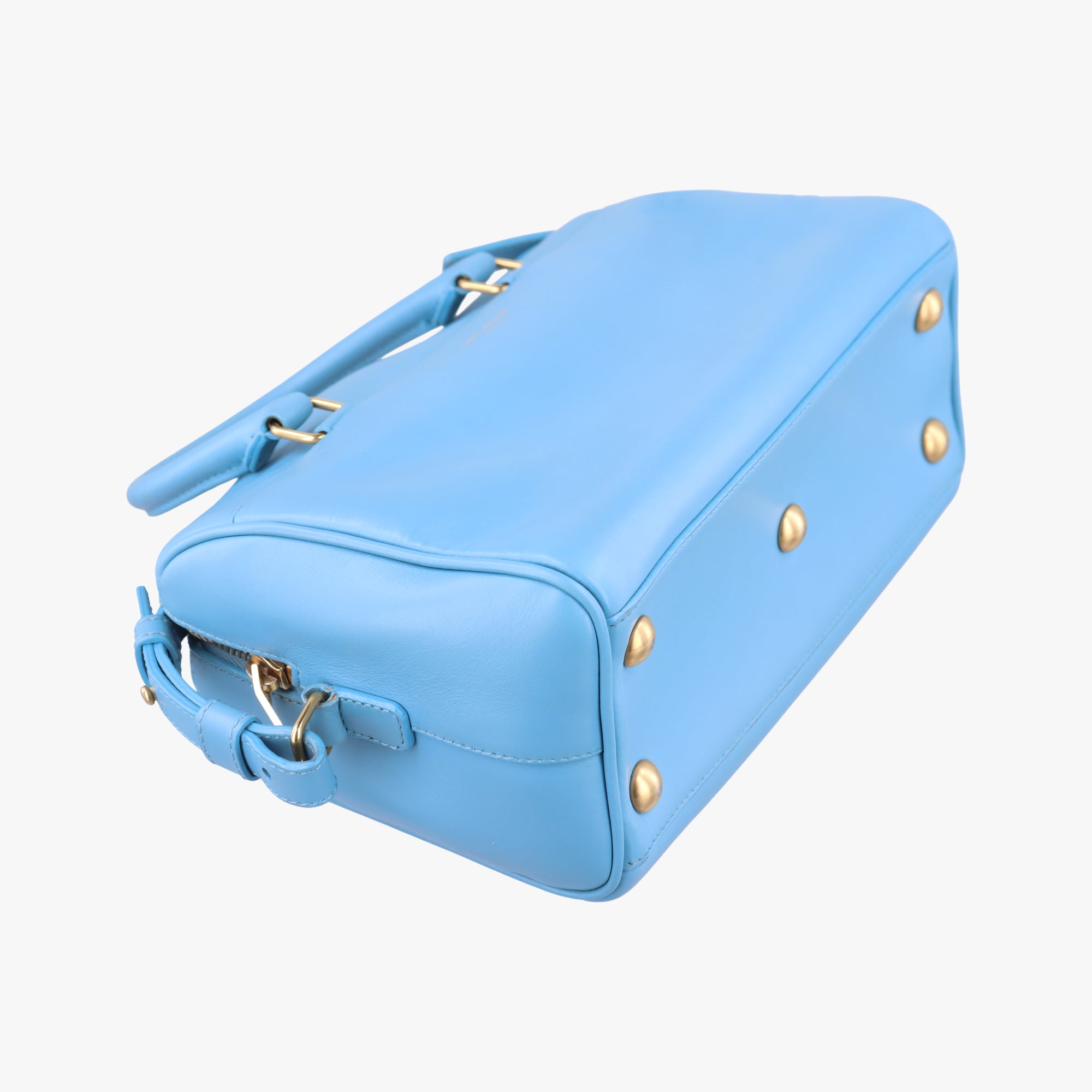 Pre-owned Yves Saint Laurent CLASSIC BABY DUFFLE Blue Leather 330958 shoulderbag | stylenewstar