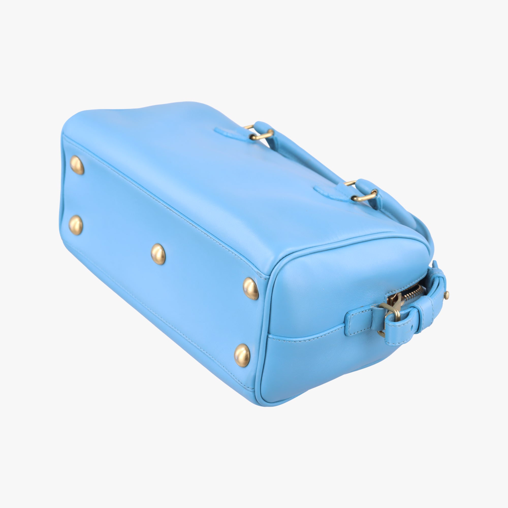 Pre-owned Yves Saint Laurent CLASSIC BABY DUFFLE Blue Leather 330958 shoulderbag | stylenewstar