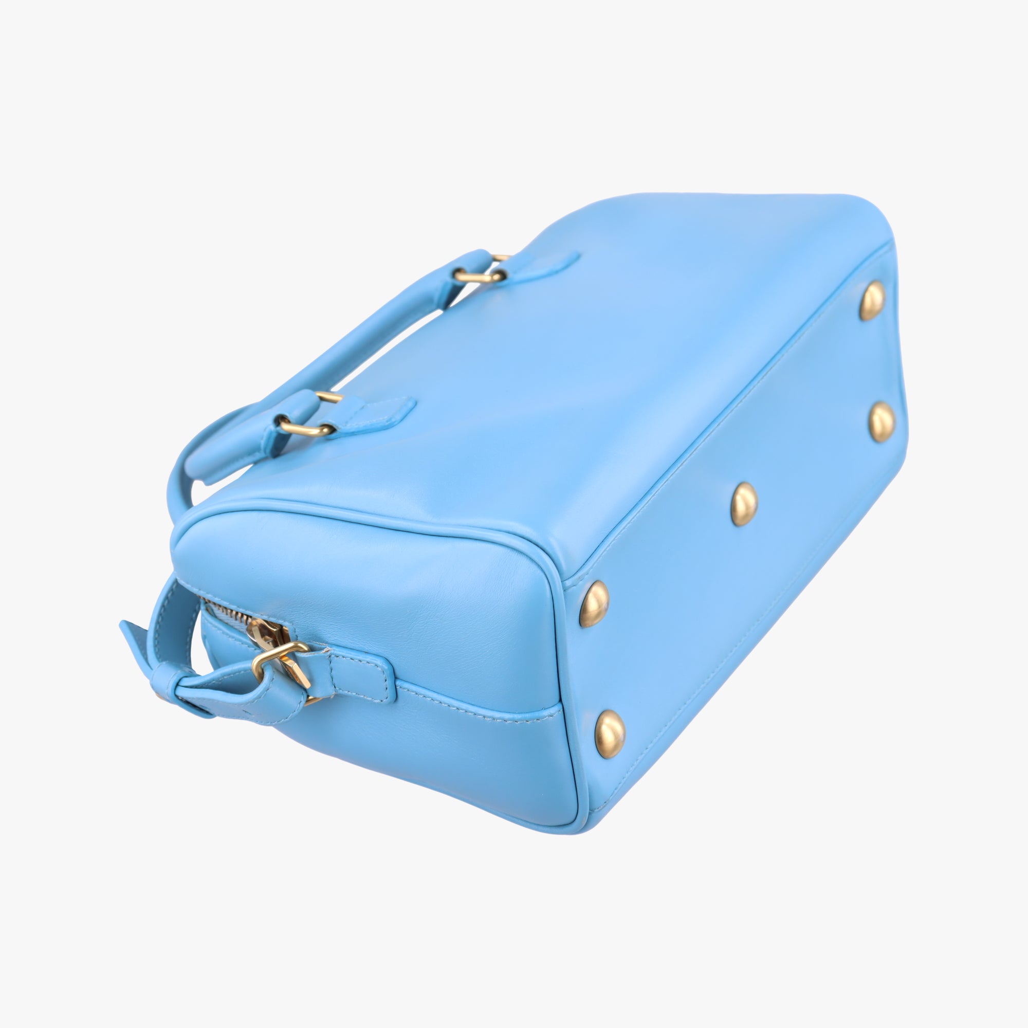 Pre-owned Yves Saint Laurent CLASSIC BABY DUFFLE Blue Leather 330958 shoulderbag | stylenewstar