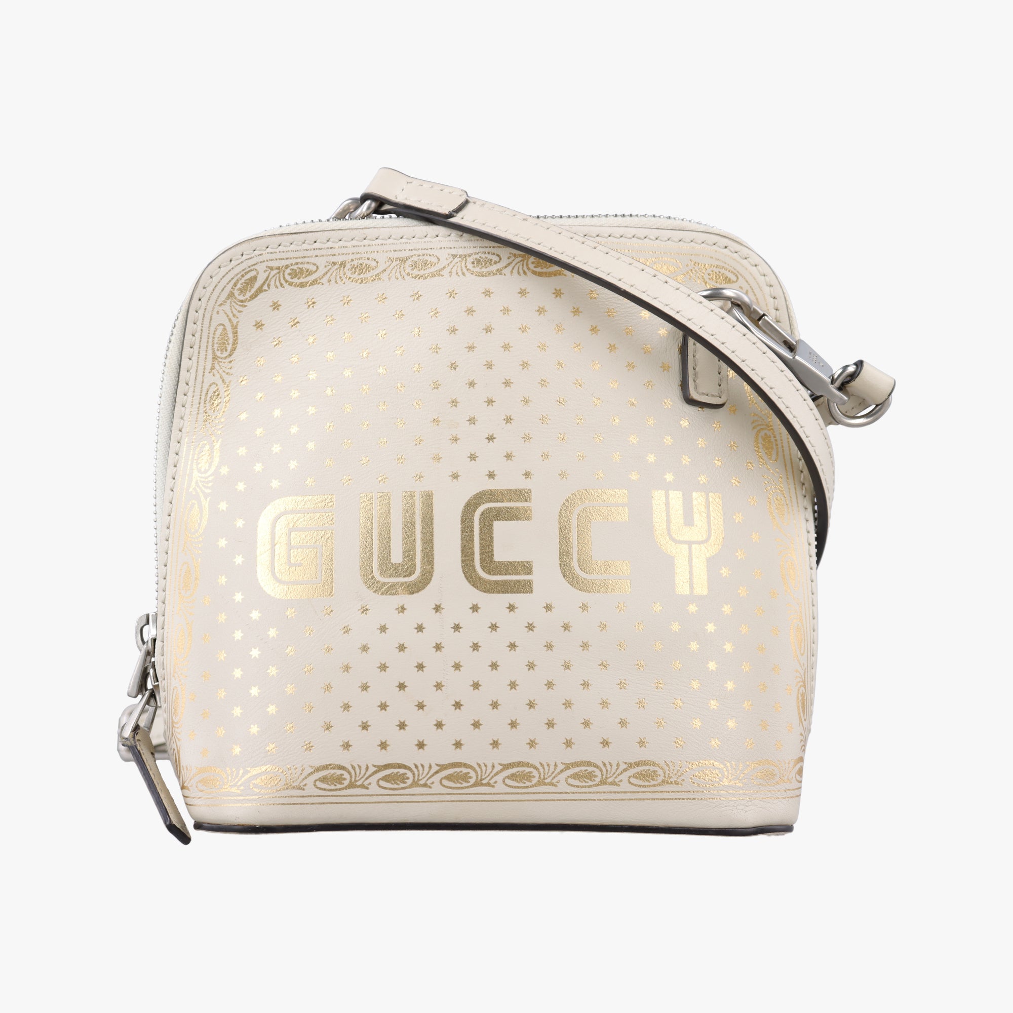 Pre-owned Gucci SEGA collaboration GUCCY print White Leather 511189 shoulderbag | stylenewstar