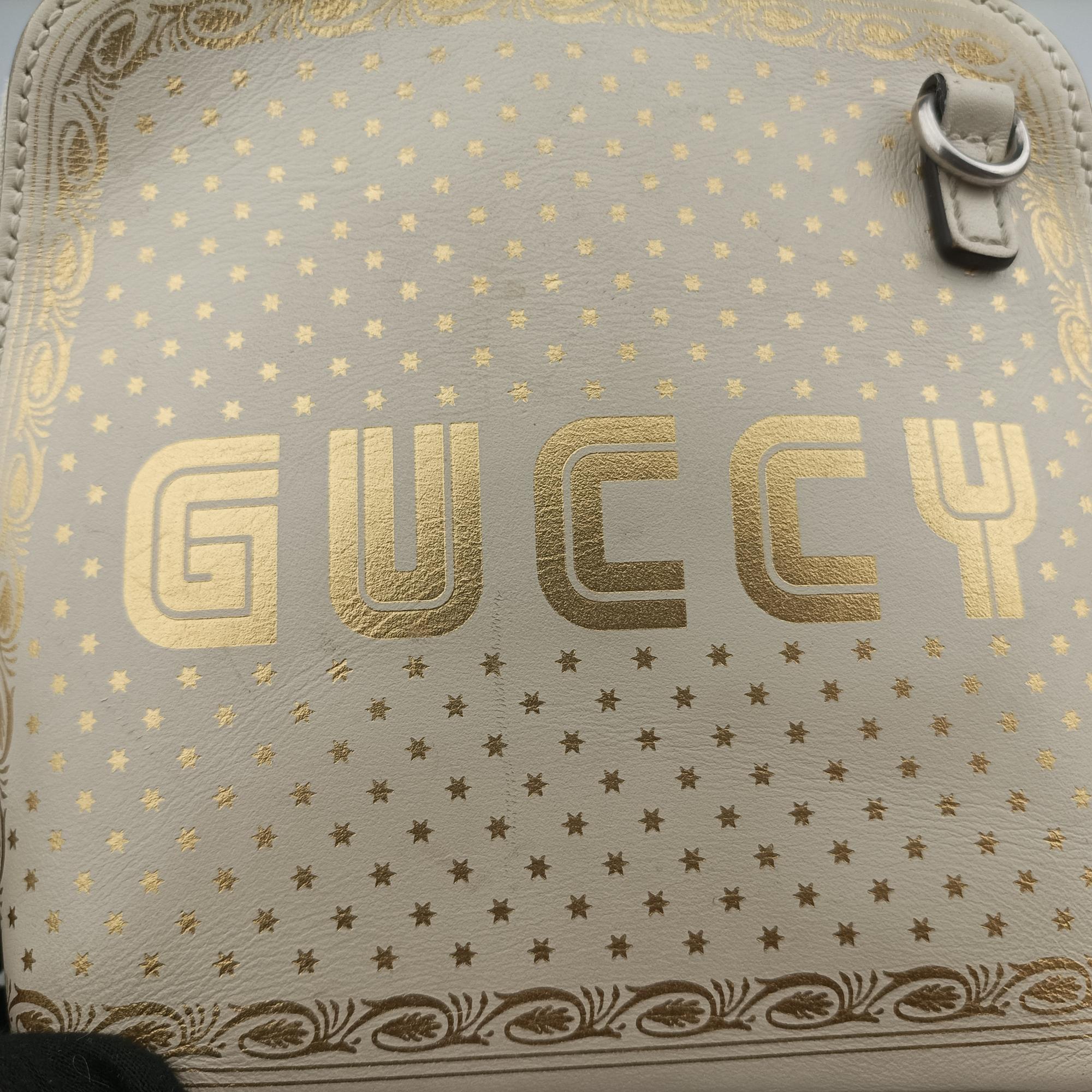 Pre-owned Gucci SEGA collaboration GUCCY print White Leather 511189 shoulderbag | stylenewstar