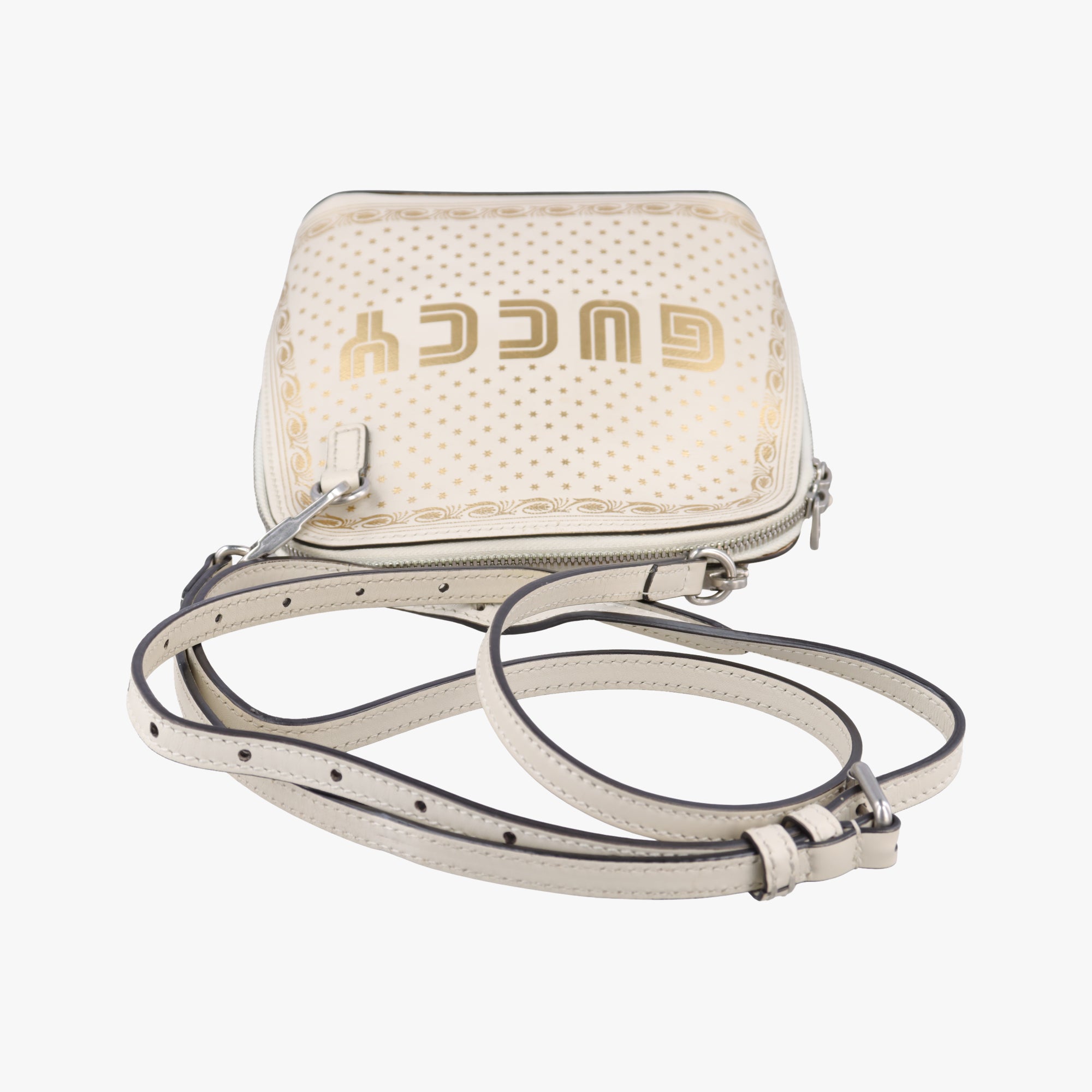 Pre-owned Gucci SEGA collaboration GUCCY print White Leather 511189 shoulderbag | stylenewstar