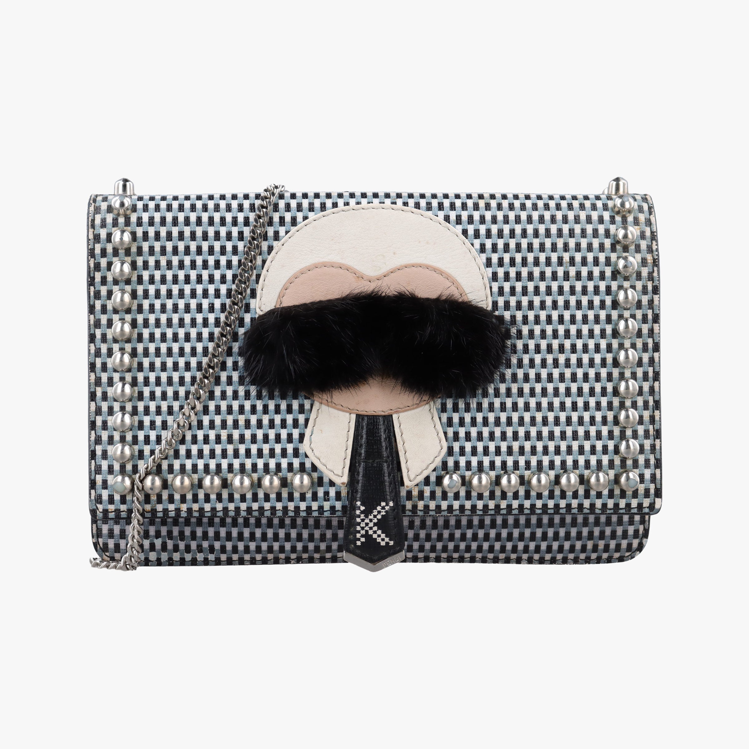 Pre-owned Fendi Karlito Lagerfeld Studded Black×Multicolour Leather 8M0346 shoulderbag | stylenewstar