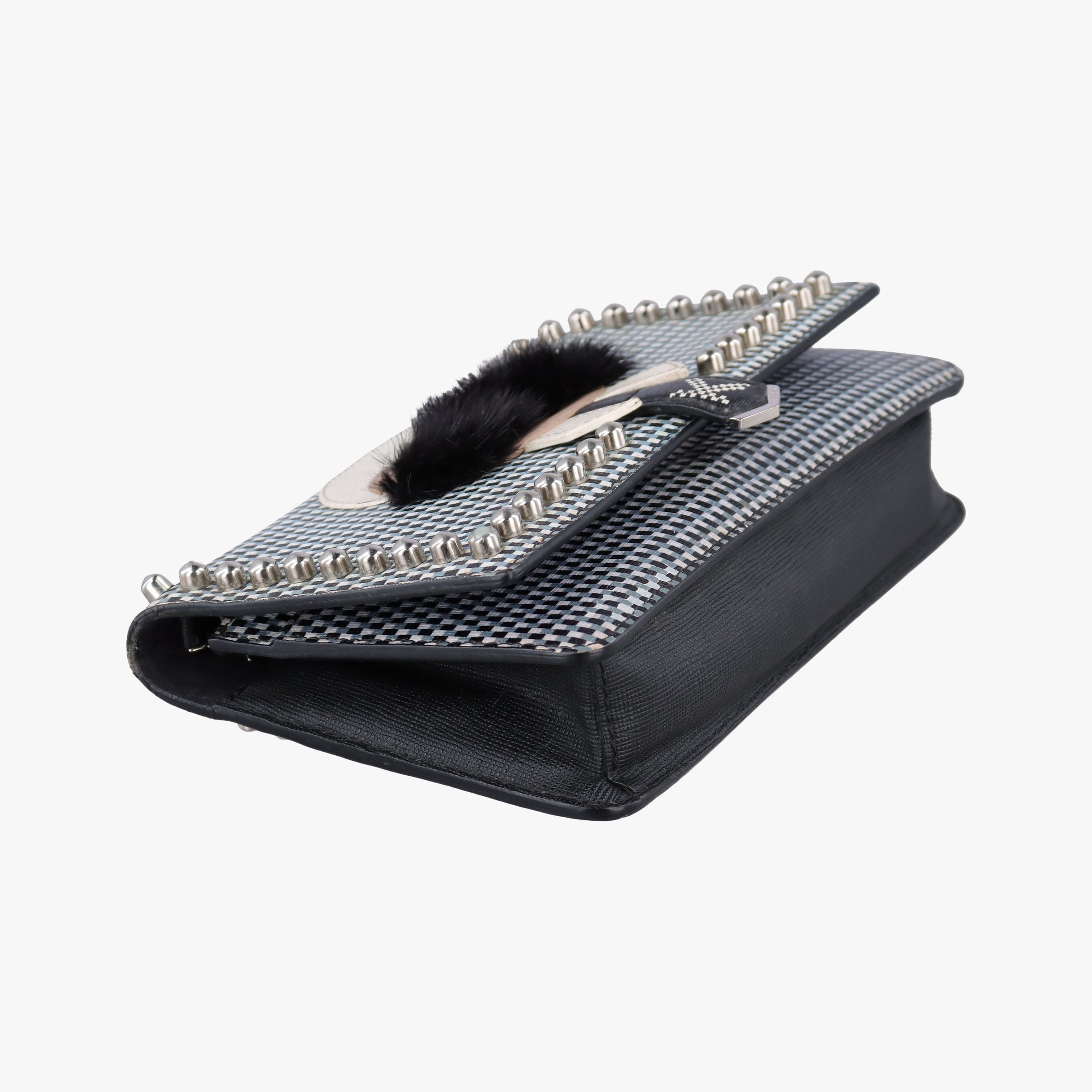 Pre-owned Fendi Karlito Lagerfeld Studded Black×Multicolour Leather 8M0346 shoulderbag | stylenewstar