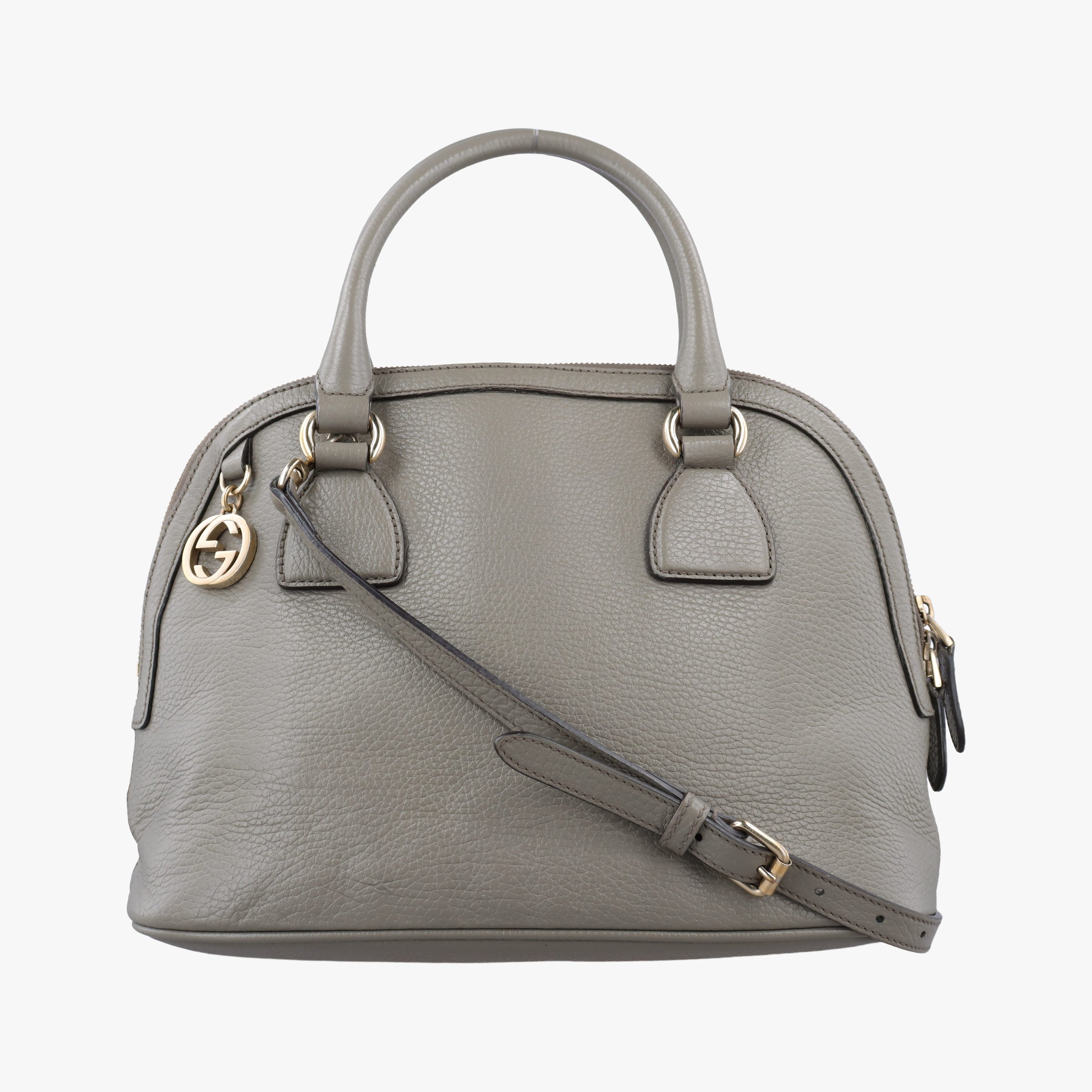 Pre-owned Gucci Interlocking G charm Dome Grey Leather 449662 shoulderbag | stylenewstar