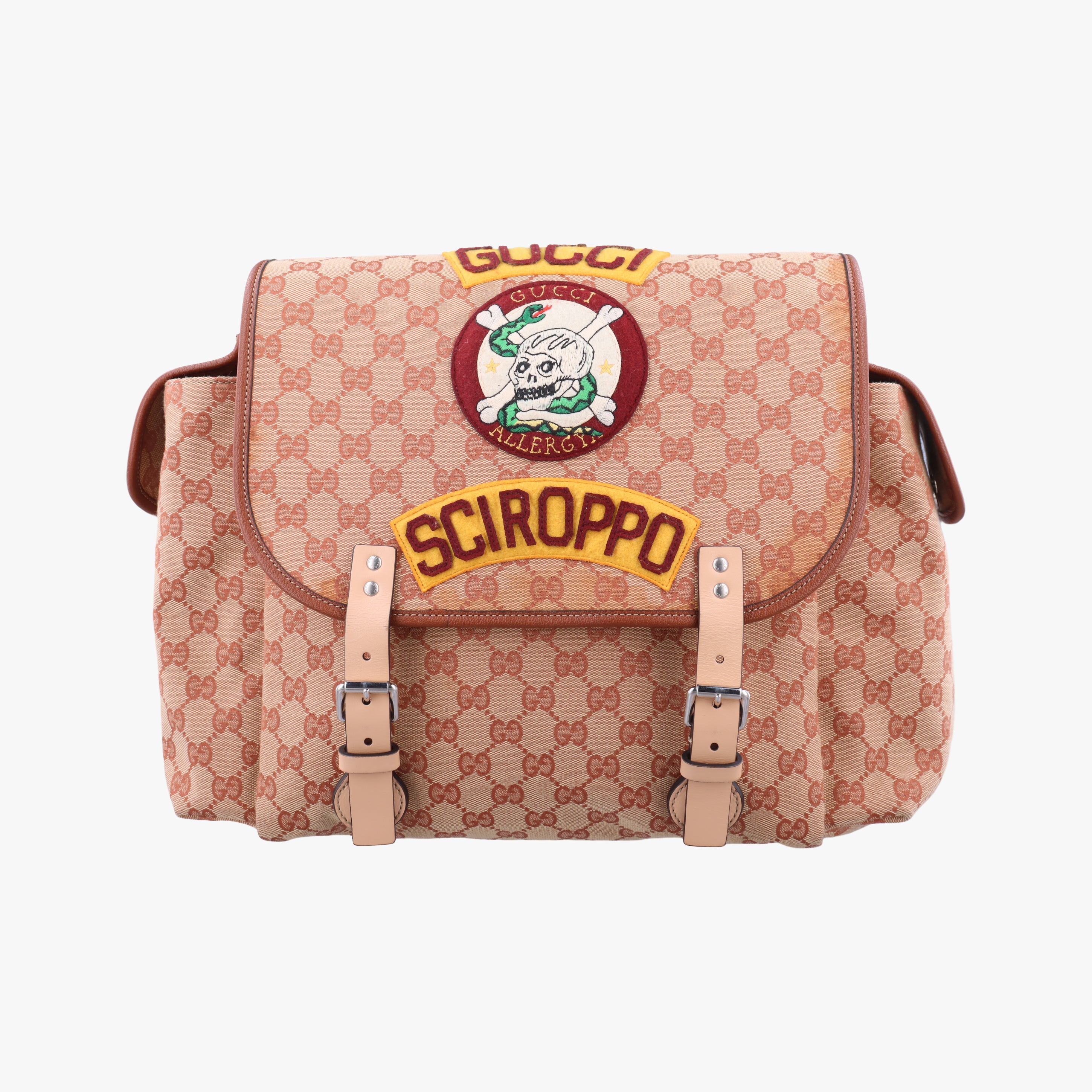 Pre-owned Gucci skull logo pink×Multicolour canvas 580811 backpack/rucksack | stylenewstar
