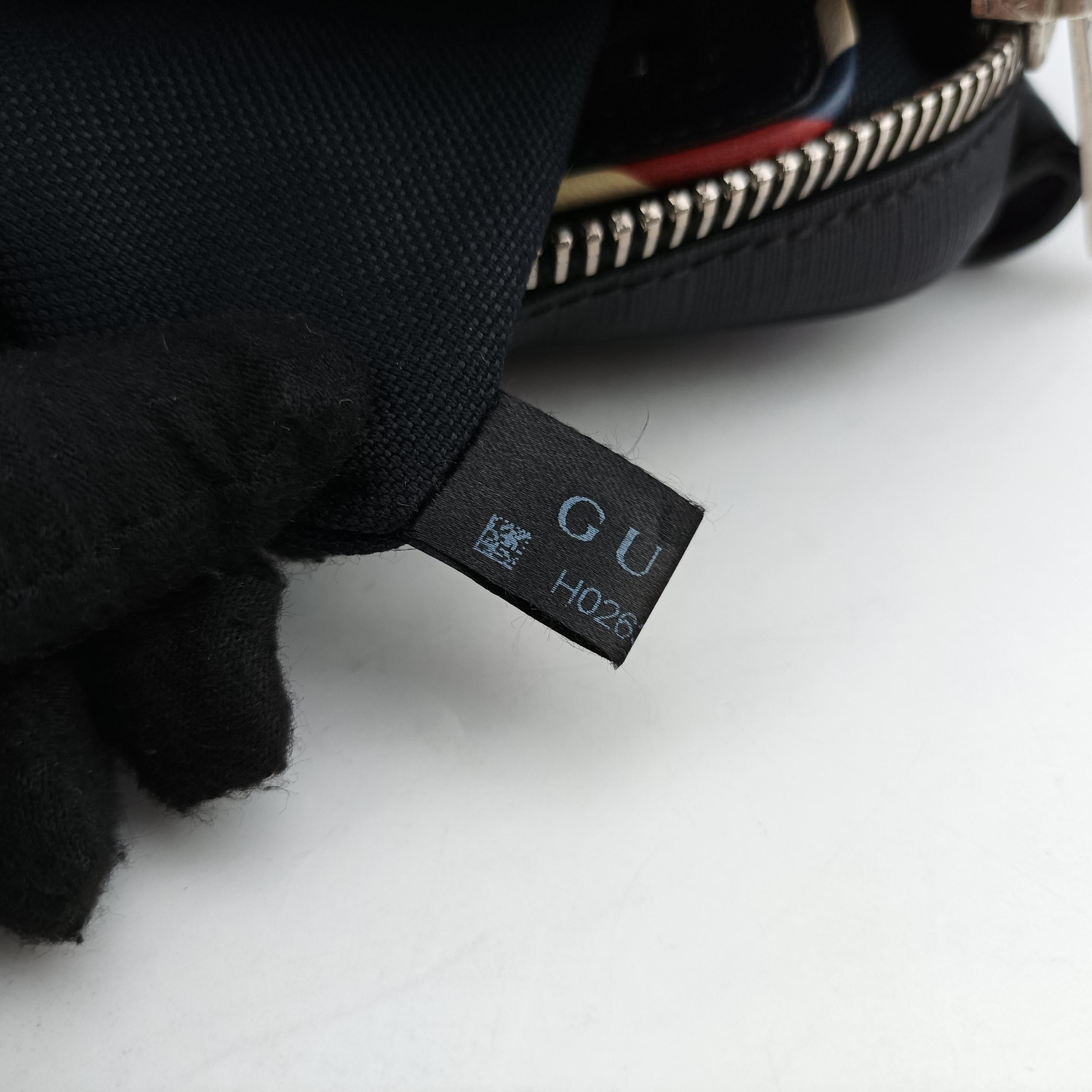 Pre-owned Gucci Night Courrier badge embellished Black×Multicolour PVC coated canvas 474293 bum bag/waist bag | stylenewstar