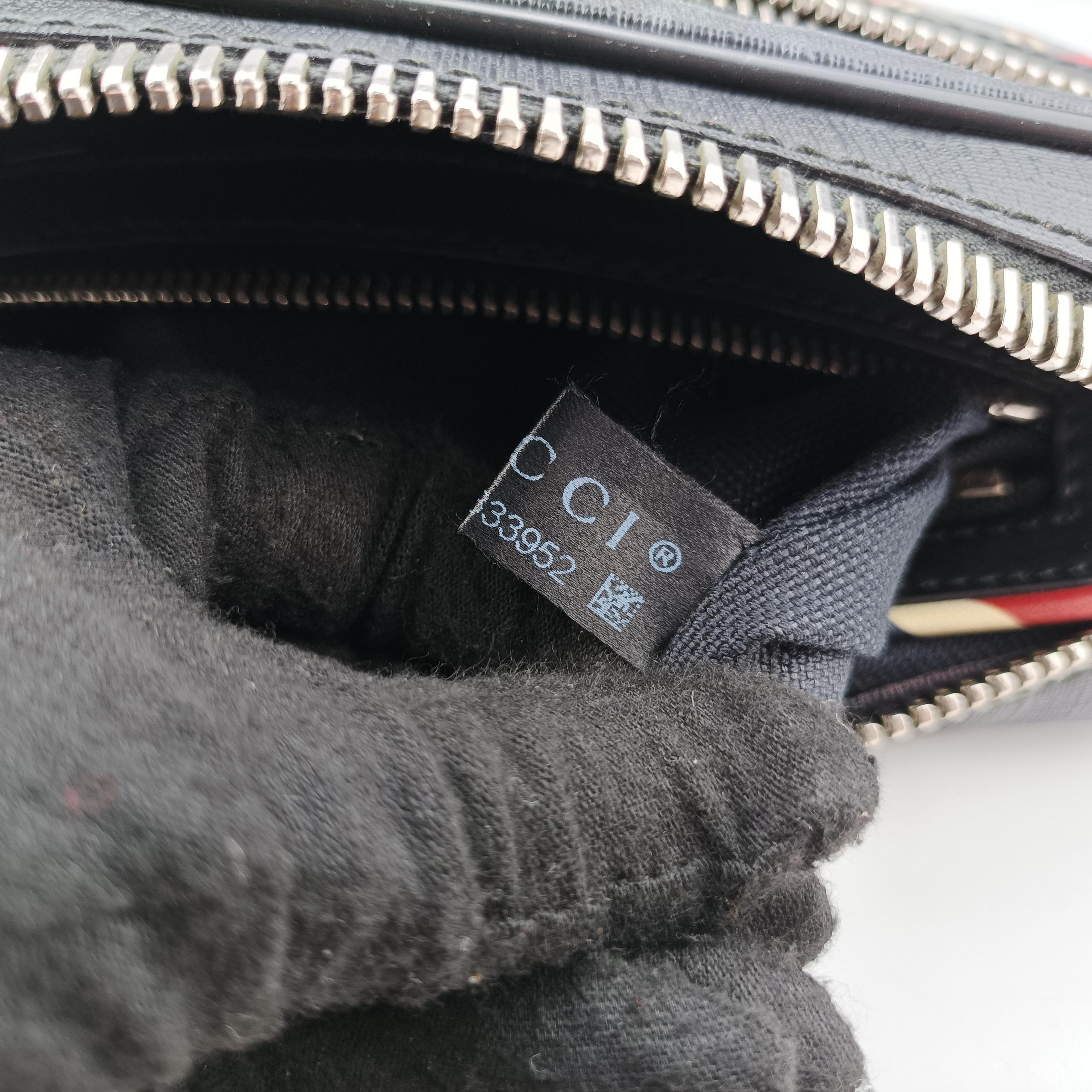 Pre-owned Gucci Night Courrier badge embellished Black×Multicolour PVC coated canvas 474293 bum bag/waist bag | stylenewstar