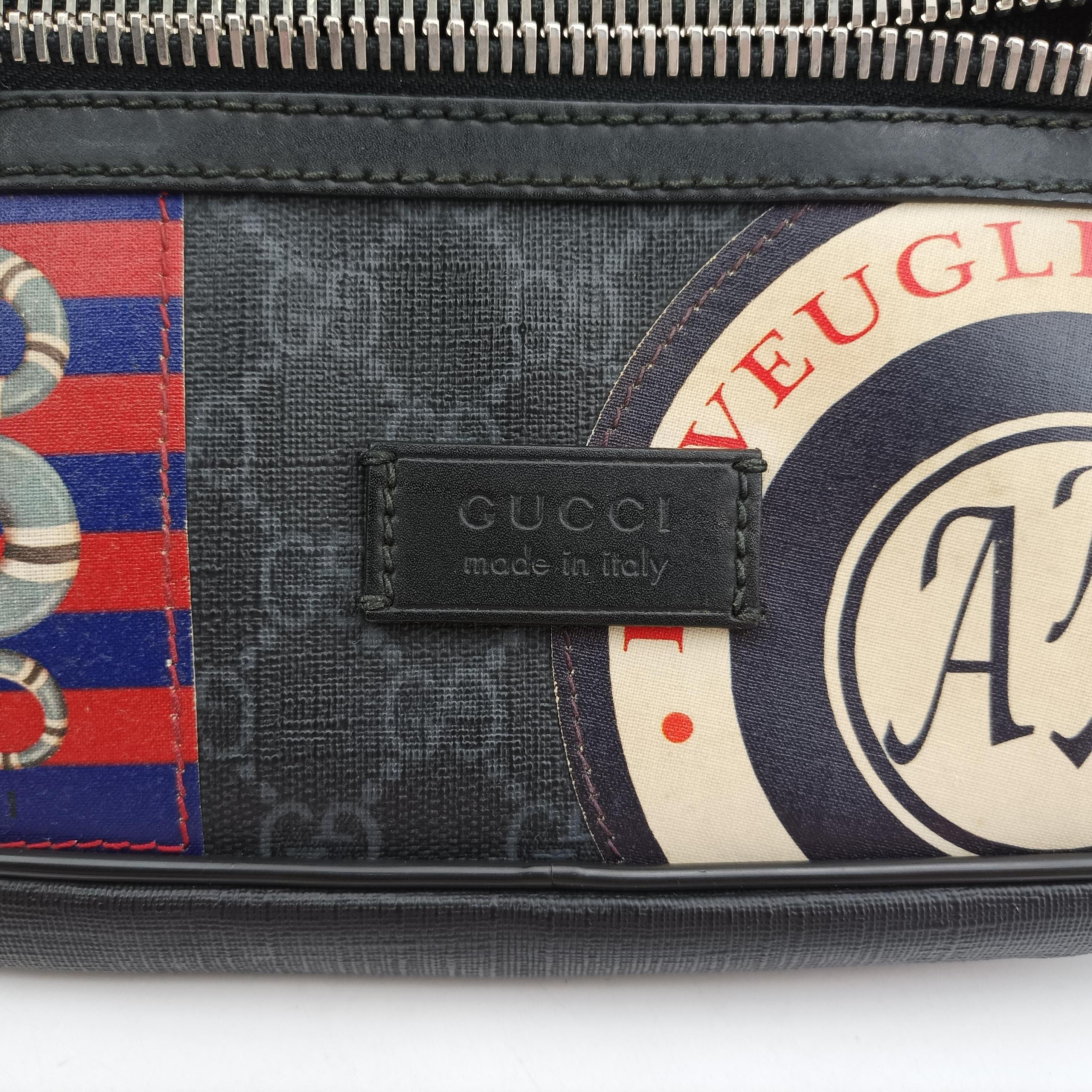 Pre-owned Gucci Night Courrier badge embellished Black×Multicolour PVC coated canvas 474293 bum bag/waist bag | stylenewstar