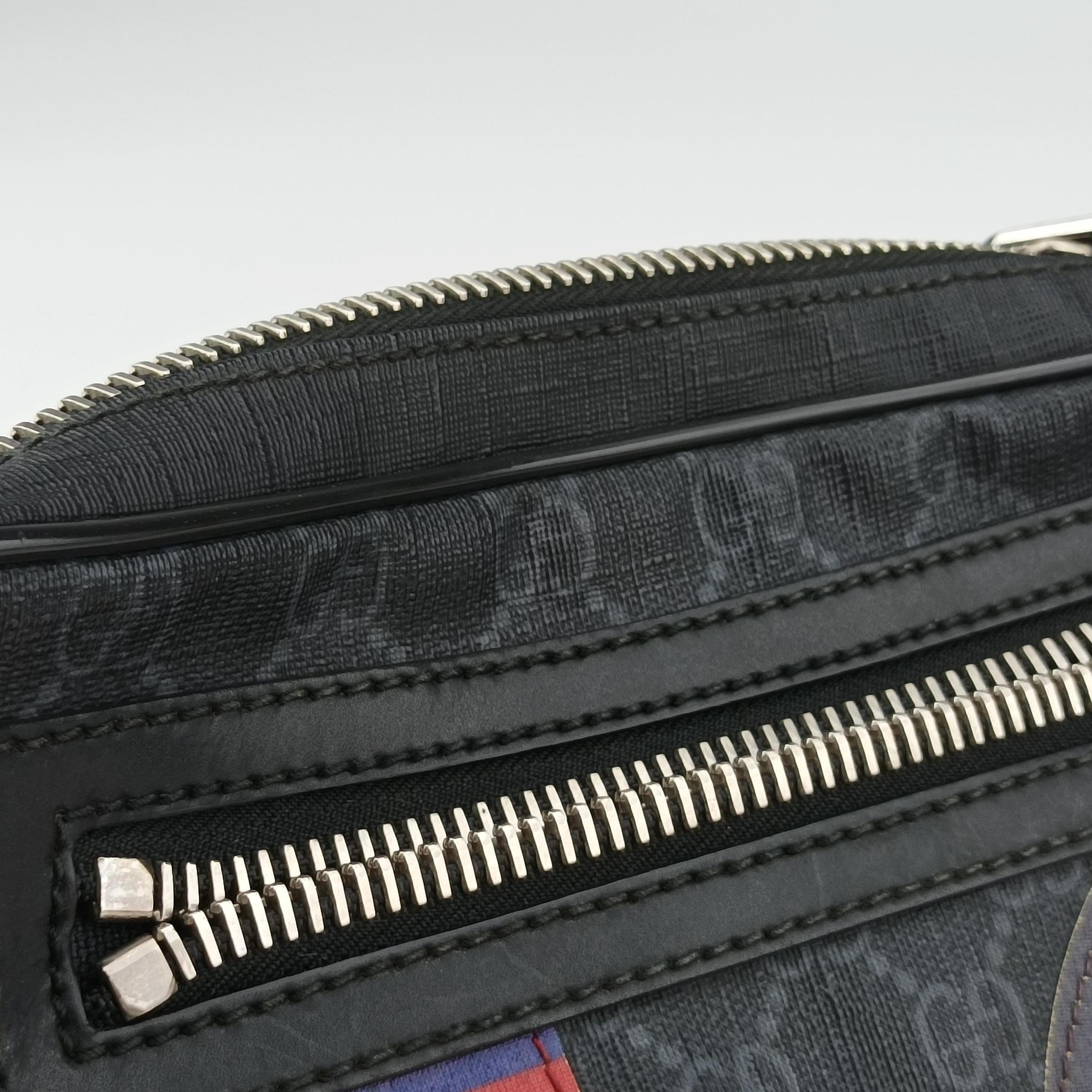 Pre-owned Gucci Night Courrier badge embellished Black×Multicolour PVC coated canvas 474293 bum bag/waist bag | stylenewstar