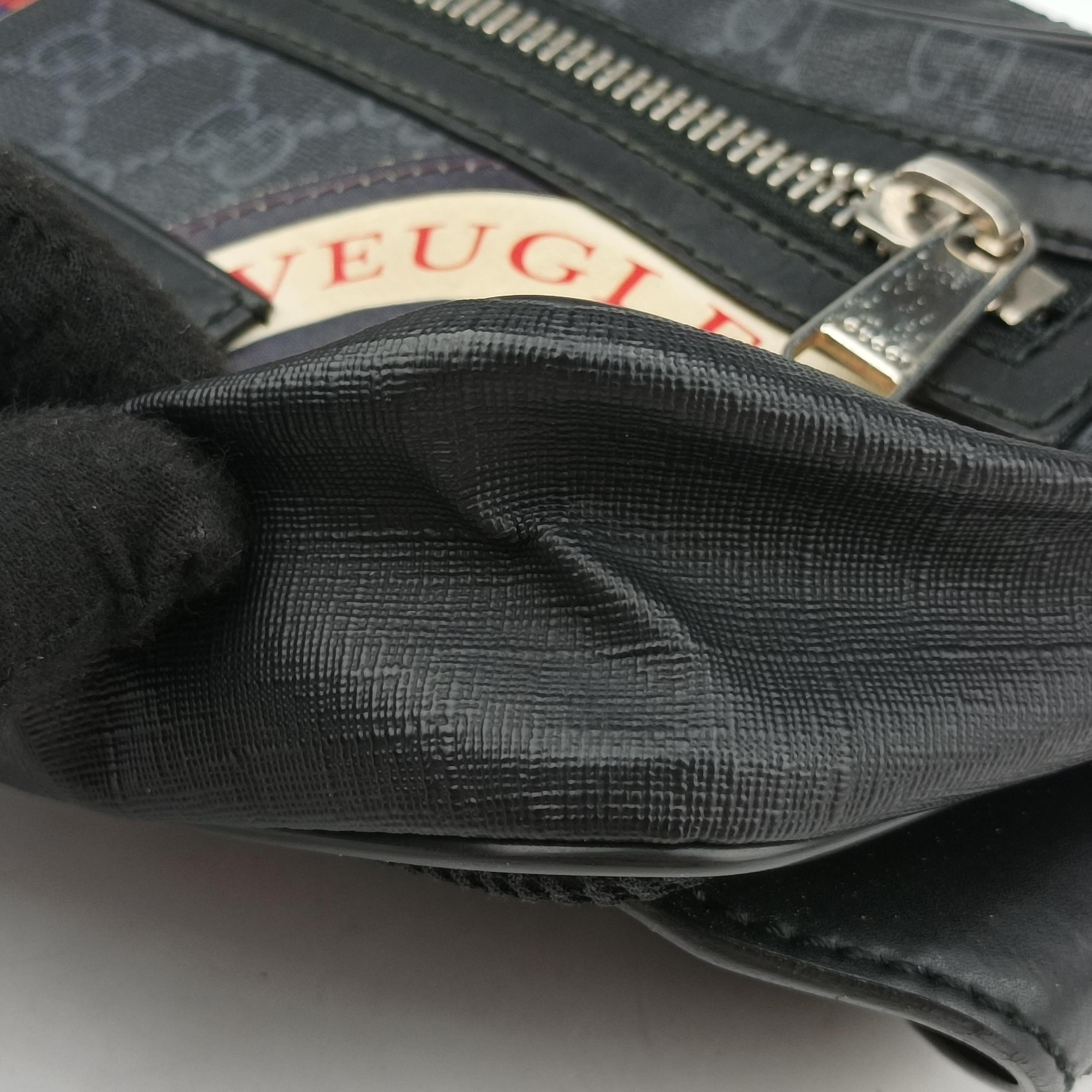 Pre-owned Gucci Night Courrier badge embellished Black×Multicolour PVC coated canvas 474293 bum bag/waist bag | stylenewstar
