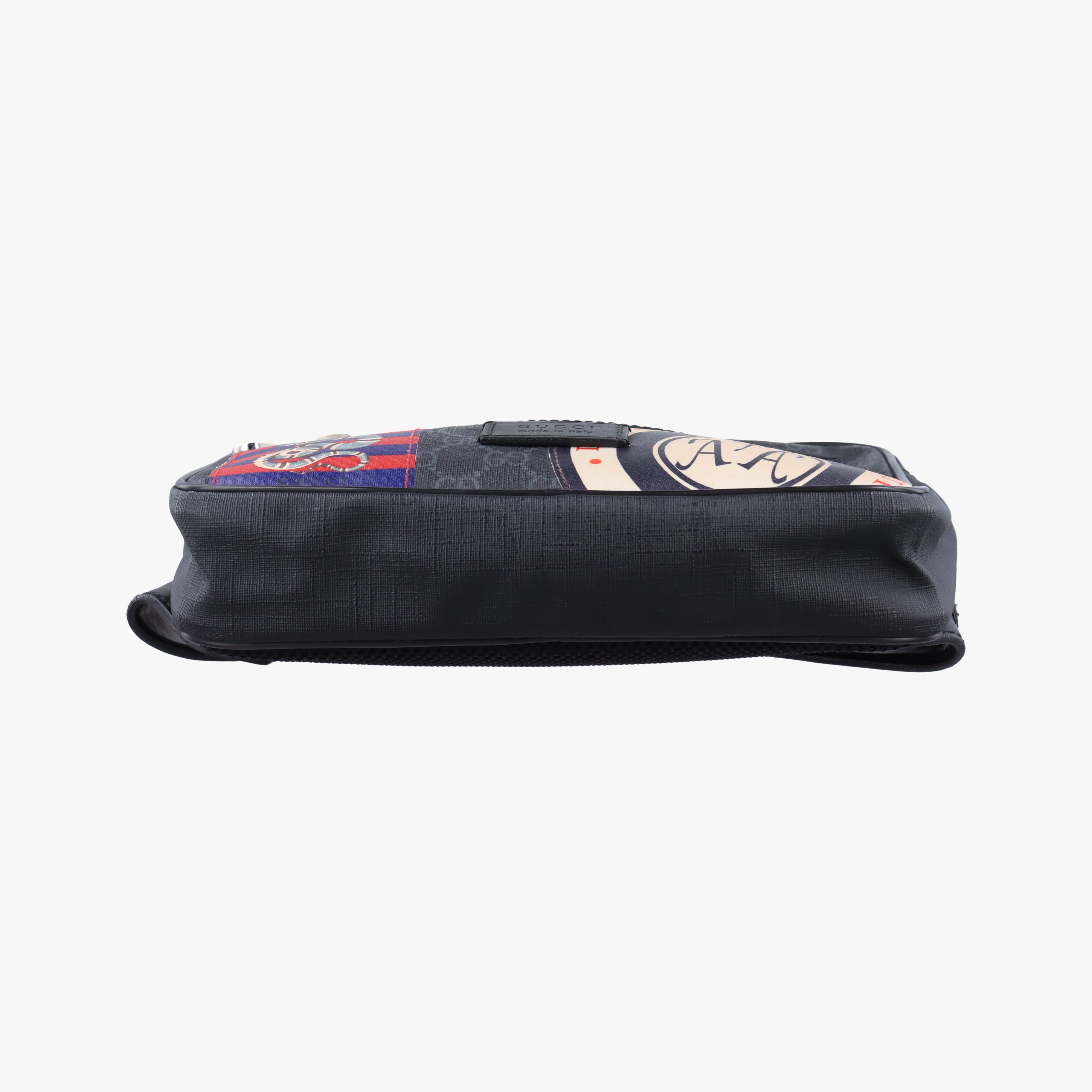 Pre-owned Gucci Night Courrier badge embellished Black×Multicolour PVC coated canvas 474293 bum bag/waist bag | stylenewstar
