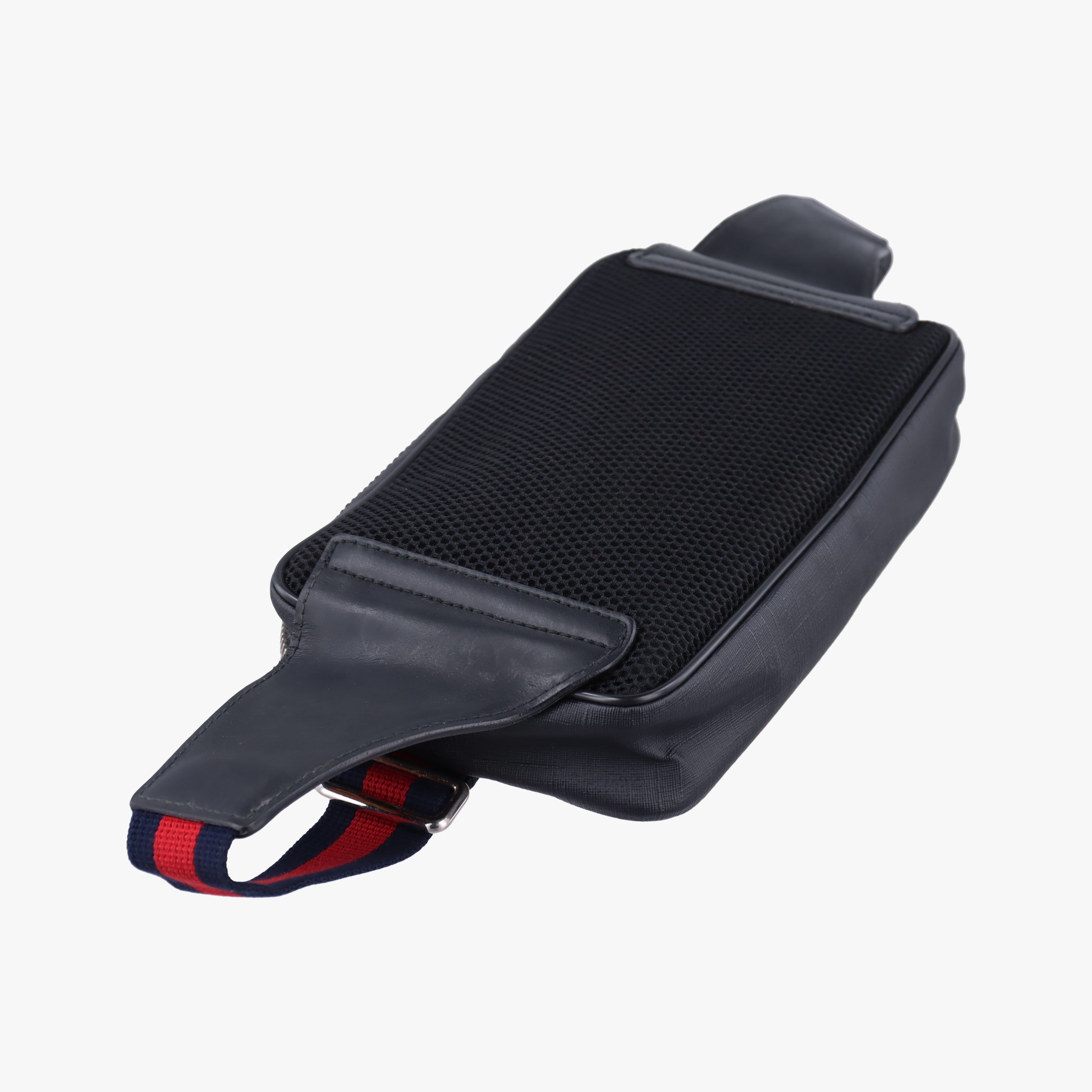 Pre-owned Gucci Night Courrier badge embellished Black×Multicolour PVC coated canvas 474293 bum bag/waist bag | stylenewstar