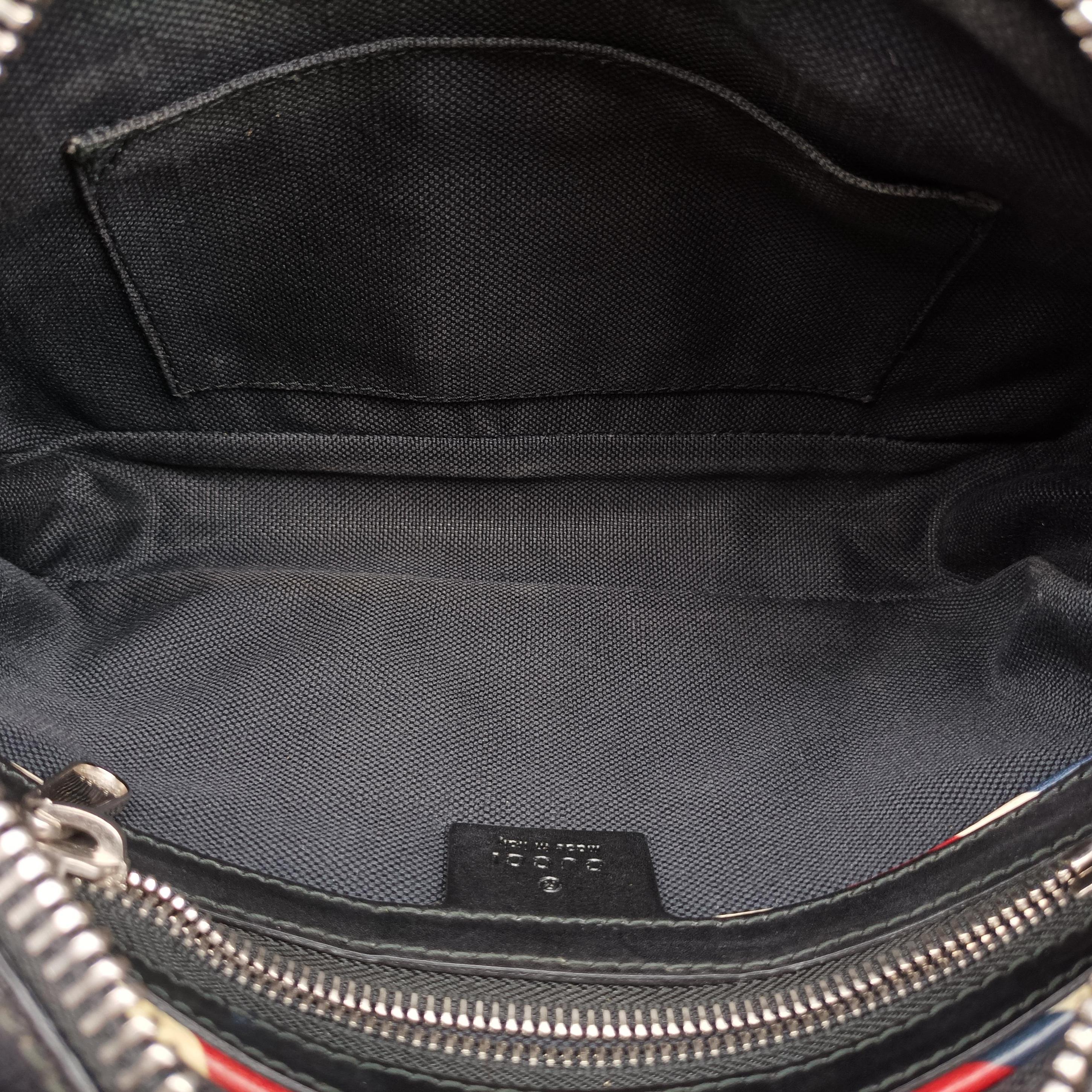 Pre-owned Gucci Night Courrier badge embellished Black×Multicolour PVC coated canvas 474293 bum bag/waist bag | stylenewstar