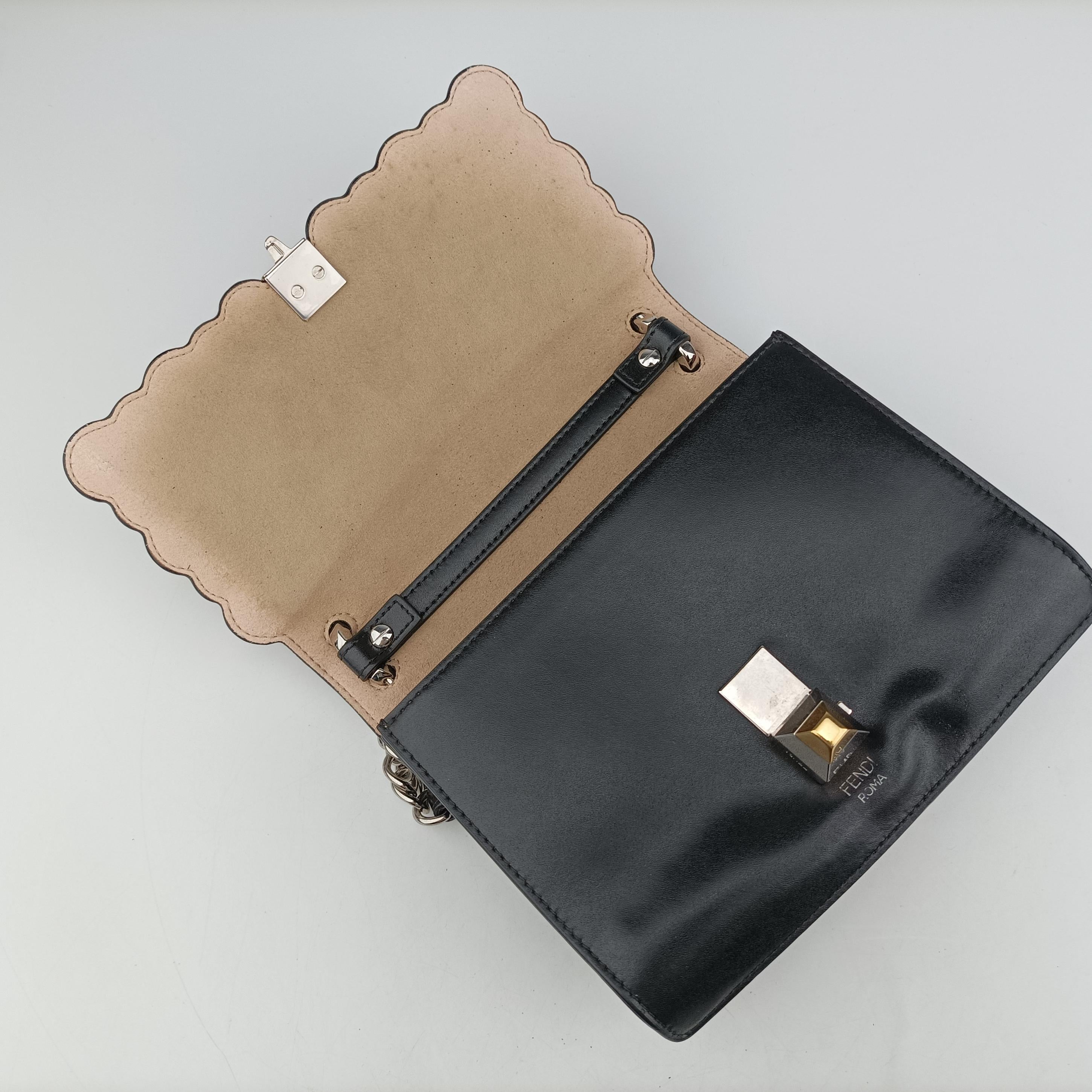 Pre-owned Fendi studded Kan I Black Leather 8M0381 shoulderbag | stylenewstar
