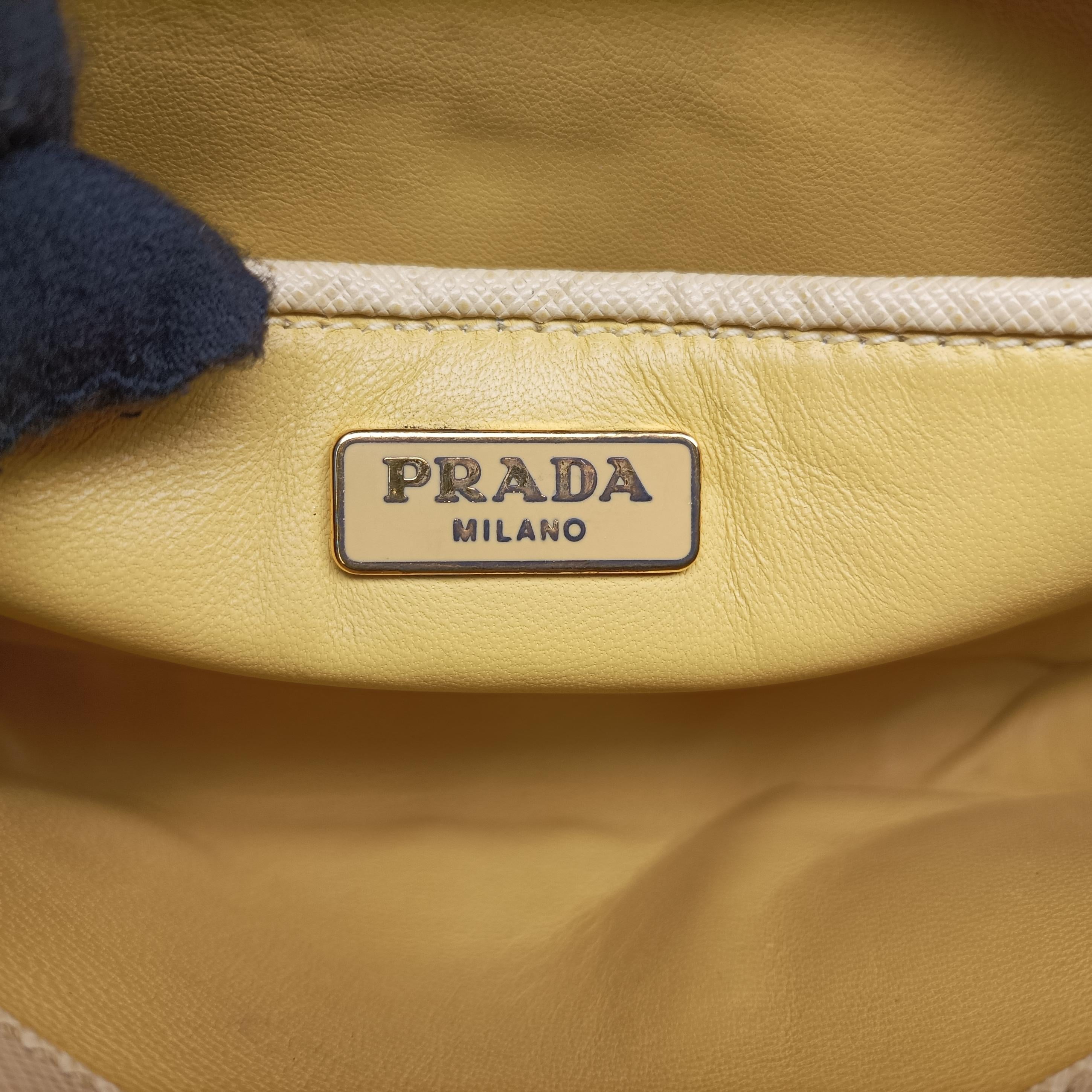 Vintage Prada VITELLO PHENIX camera bag yellow×white SAFFIANO Leather BP0618 shoulderbag | stylenewstar