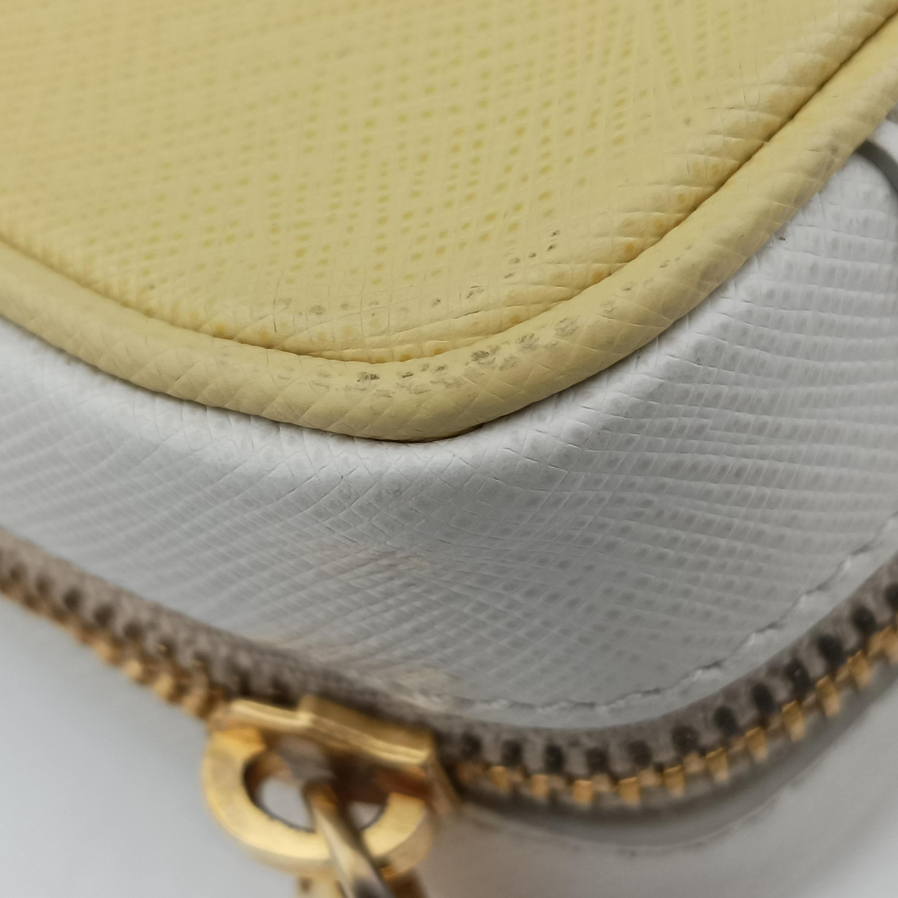 Vintage Prada VITELLO PHENIX camera bag yellow×white SAFFIANO Leather BP0618 shoulderbag | stylenewstar