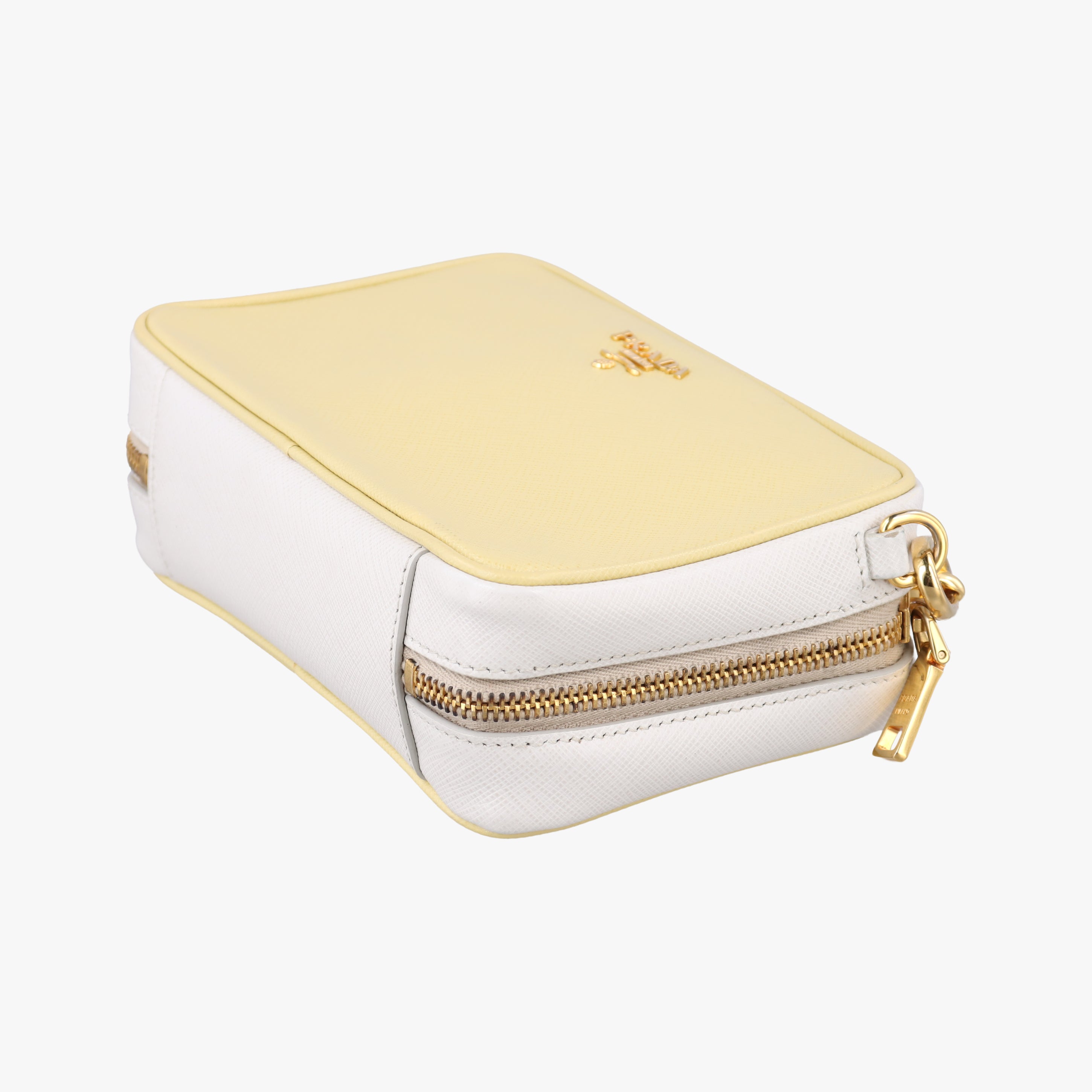 Vintage Prada VITELLO PHENIX camera bag yellow×white SAFFIANO Leather BP0618 shoulderbag | stylenewstar