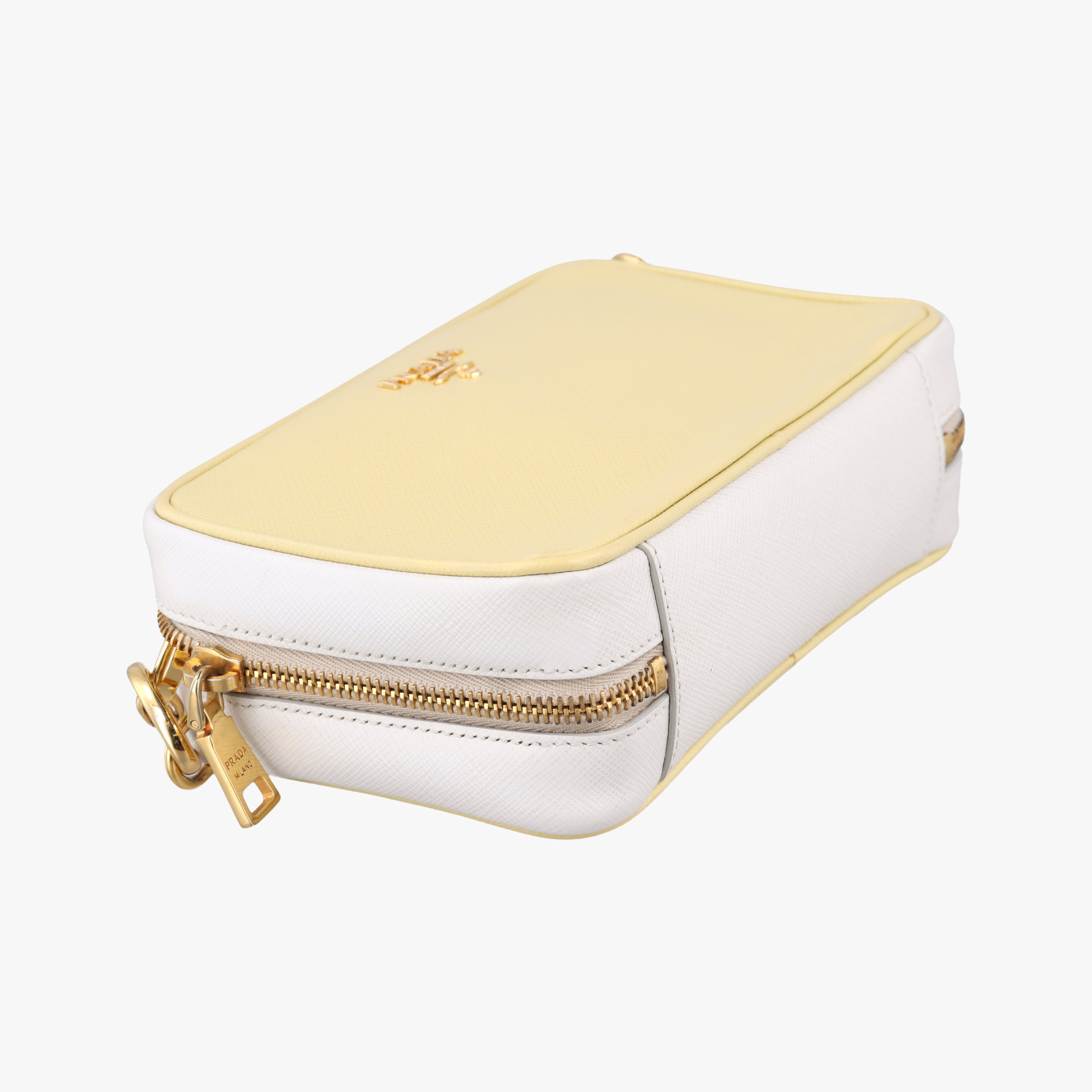 Vintage Prada VITELLO PHENIX camera bag yellow×white SAFFIANO Leather BP0618 shoulderbag | stylenewstar