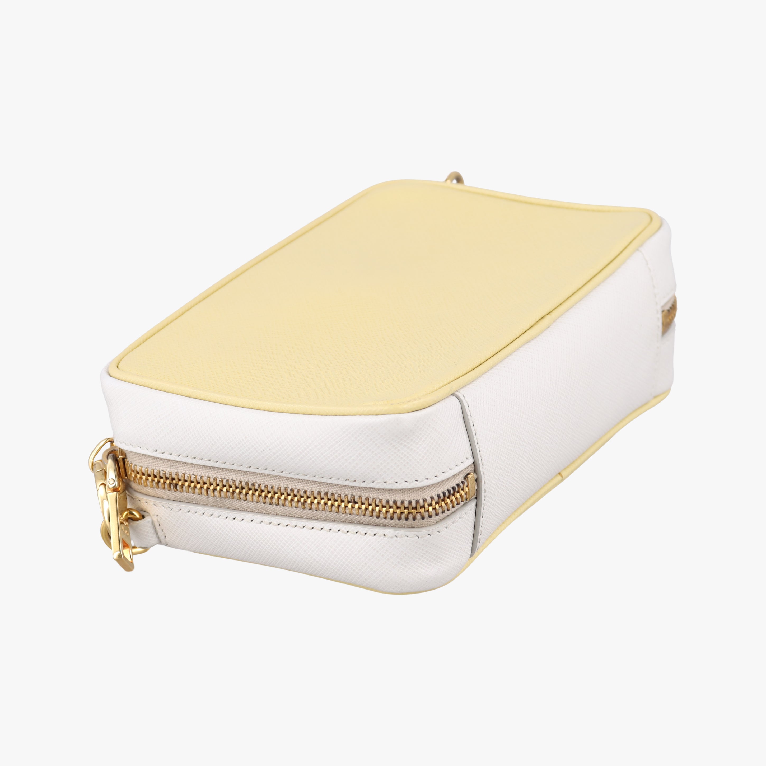 Vintage Prada VITELLO PHENIX camera bag yellow×white SAFFIANO Leather BP0618 shoulderbag | stylenewstar
