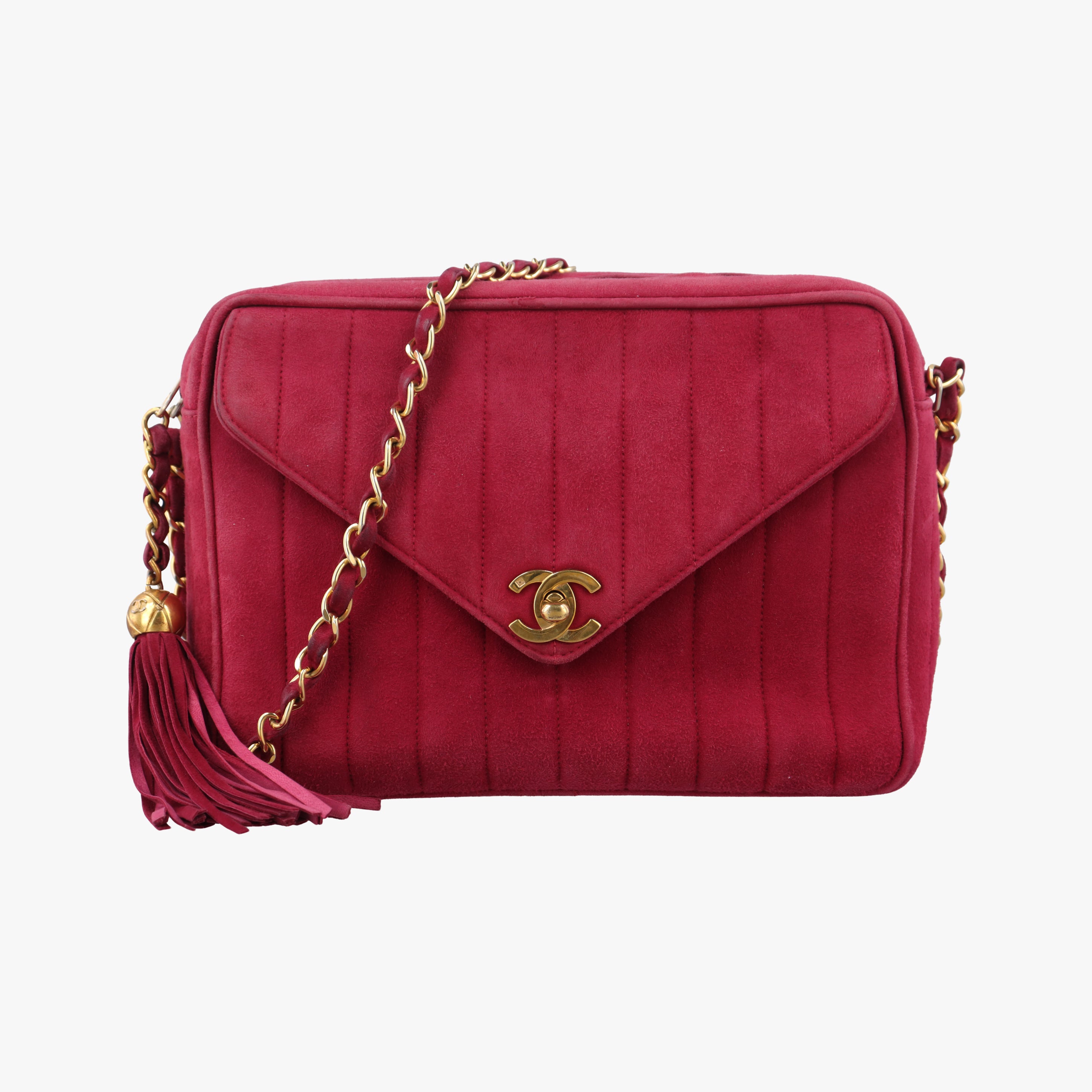 Pre-owned Chanel Vintage Front Pocket Camera Red suede  shoulderbag | stylenewstar