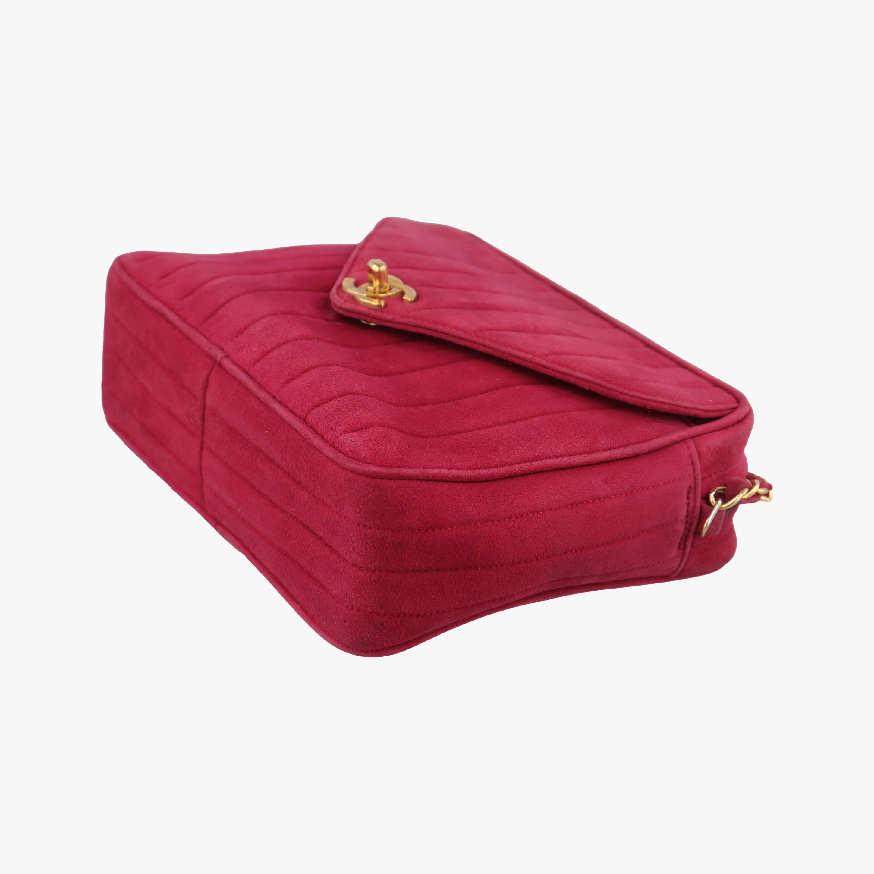 Pre-owned Chanel Vintage Front Pocket Camera Red suede  shoulderbag | stylenewstar