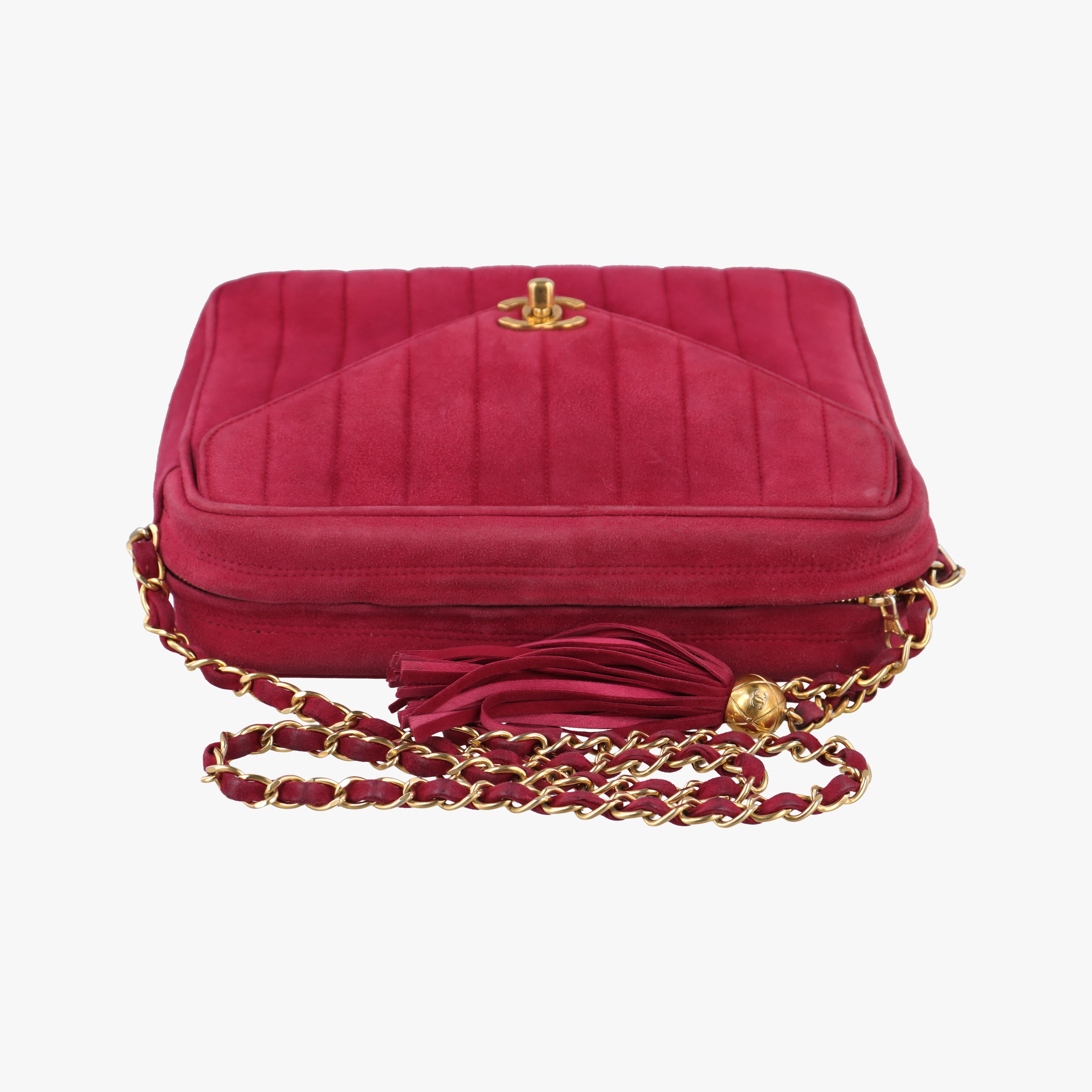 Pre-owned Chanel Vintage Front Pocket Camera Red suede  shoulderbag | stylenewstar