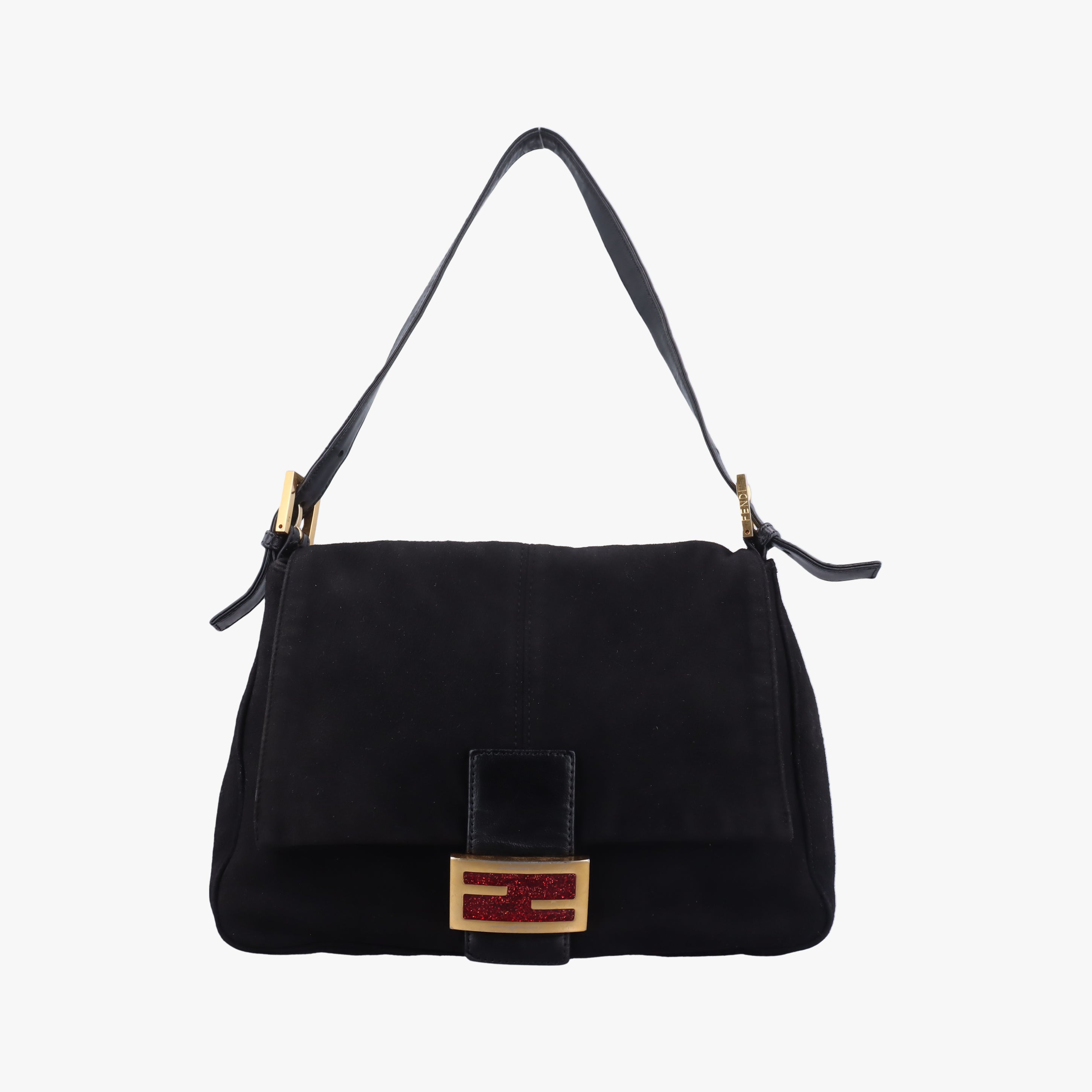 Pre-owned Fendi Mamma Baguette Black suede  shoulderbag | stylenewstar