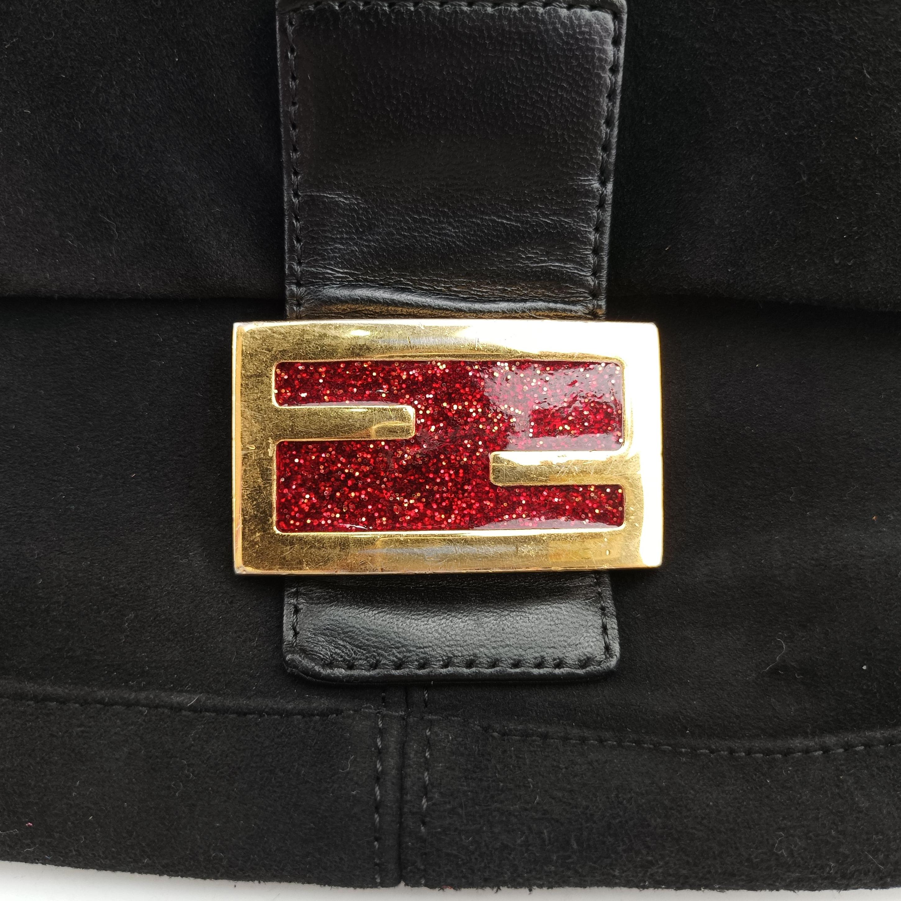 Pre-owned Fendi Mamma Baguette Black suede  shoulderbag | stylenewstar