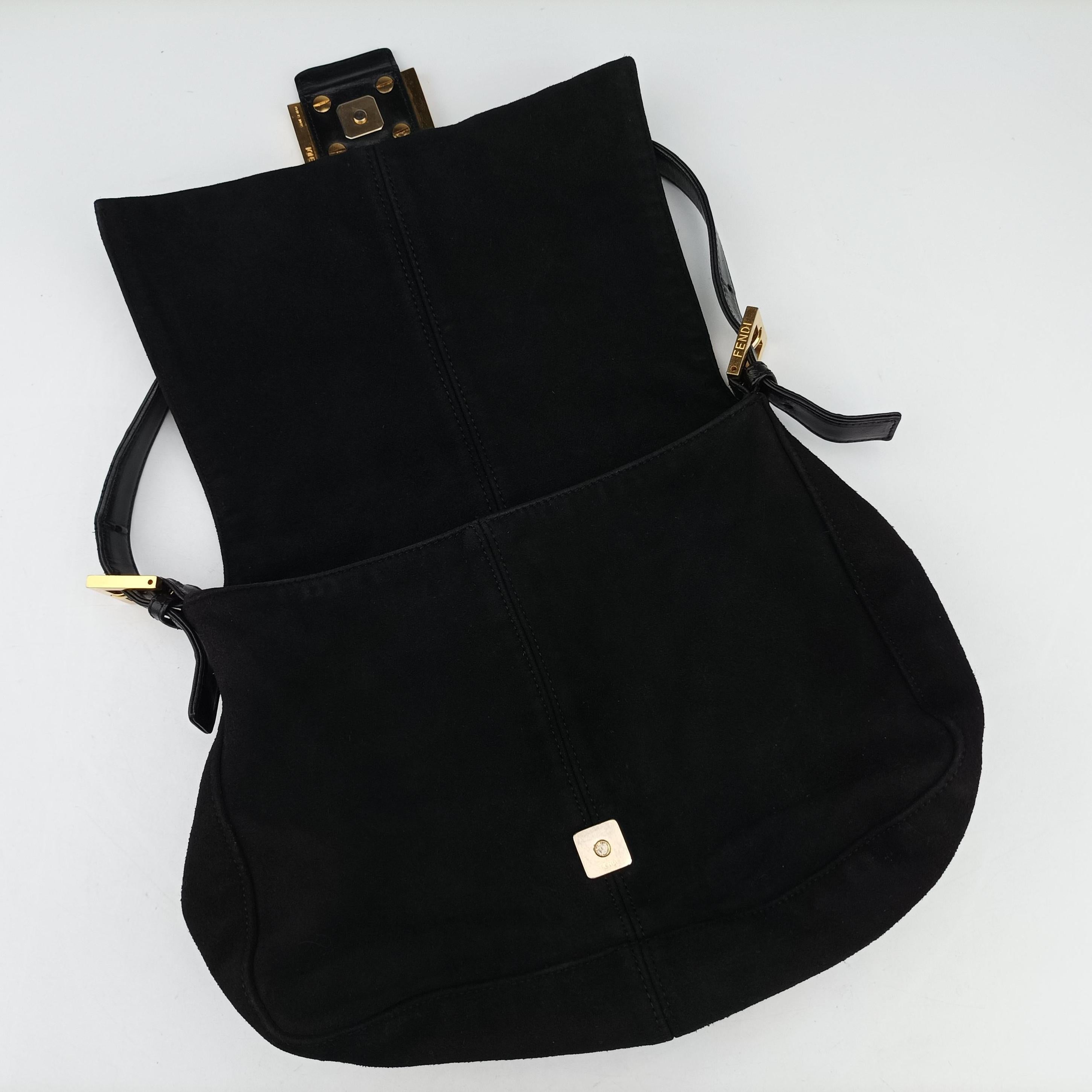 Pre-owned Fendi Mamma Baguette Black suede  shoulderbag | stylenewstar