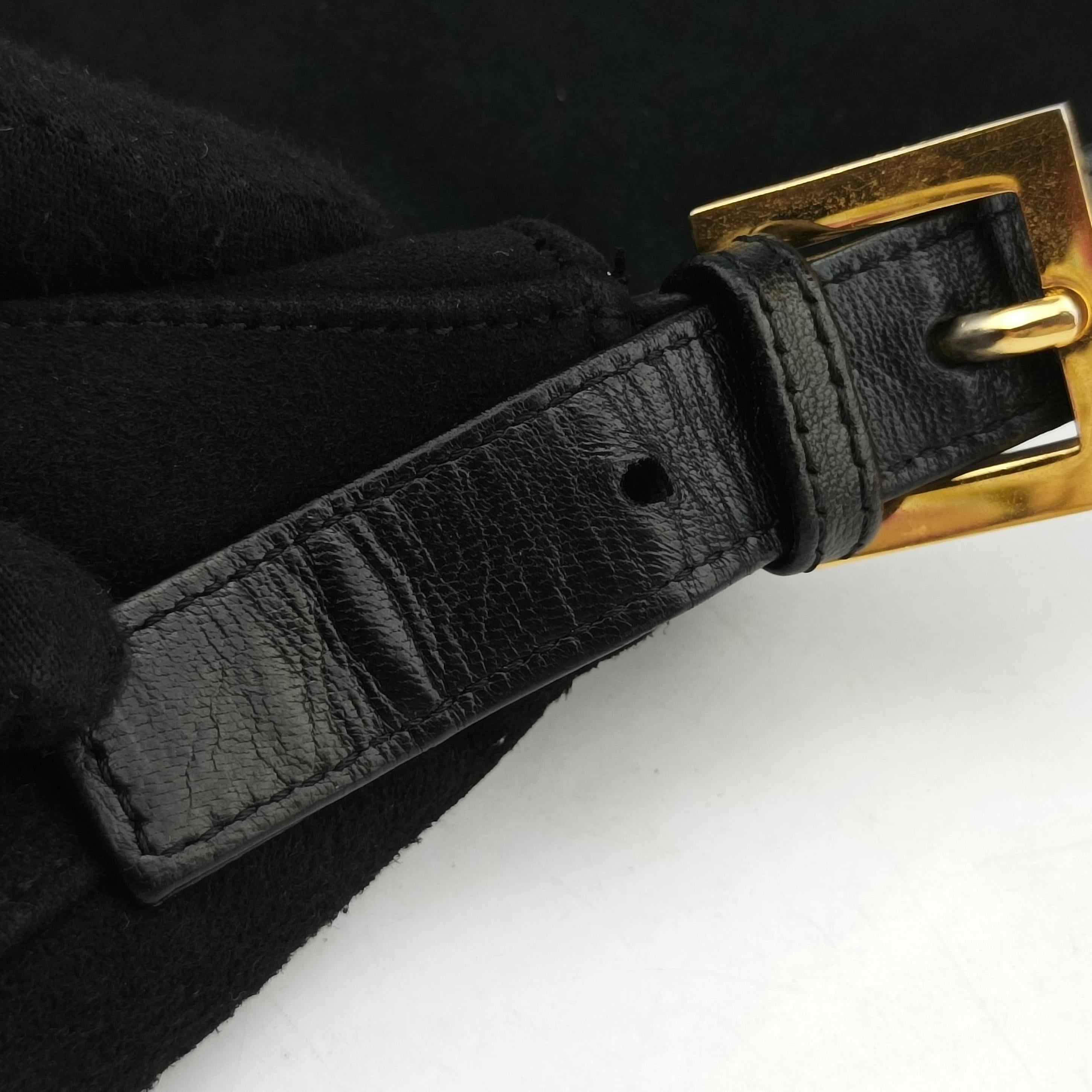 Pre-owned Fendi Mamma Baguette Black suede  shoulderbag | stylenewstar