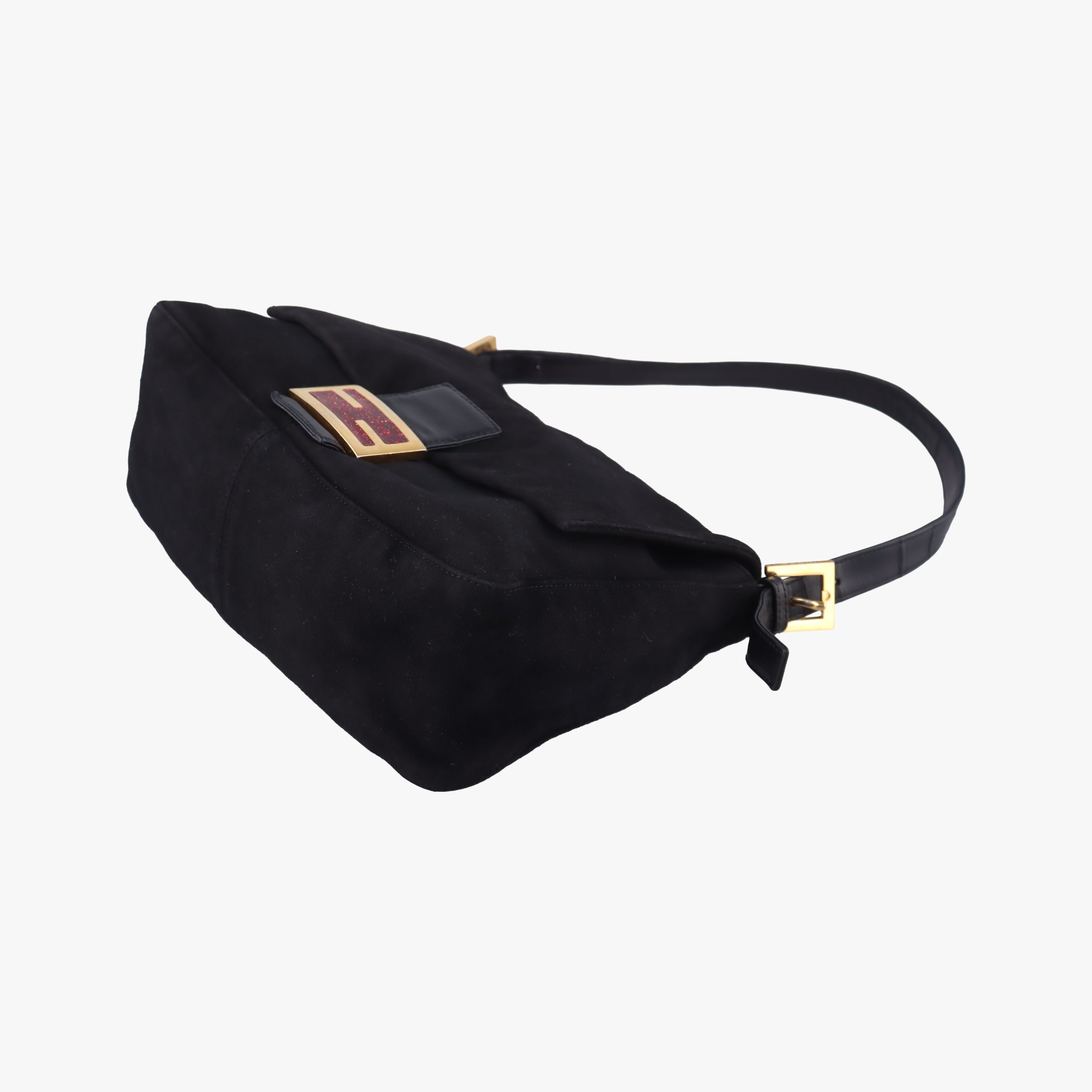 Pre-owned Fendi Mamma Baguette Black suede  shoulderbag | stylenewstar