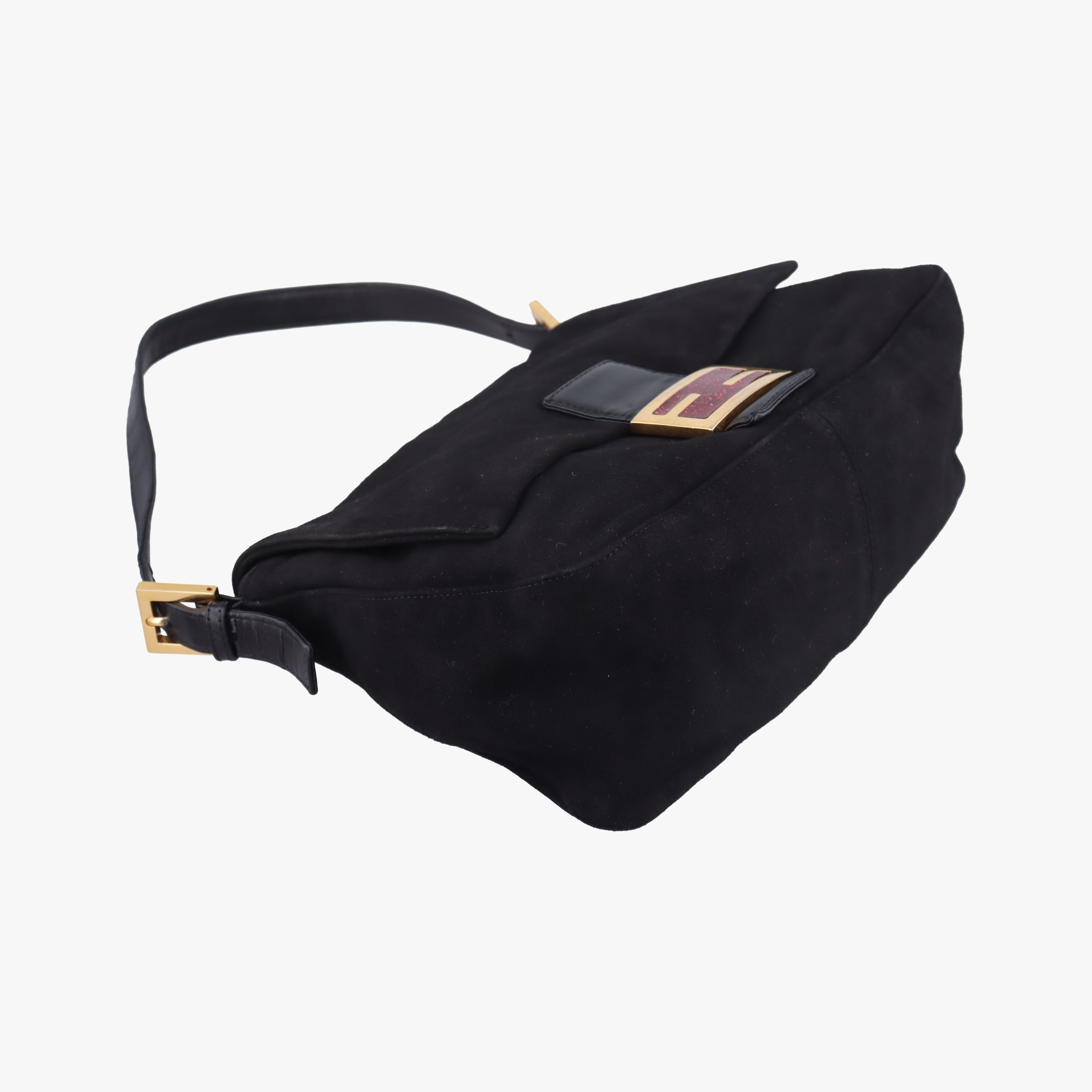 Pre-owned Fendi Mamma Baguette Black suede  shoulderbag | stylenewstar
