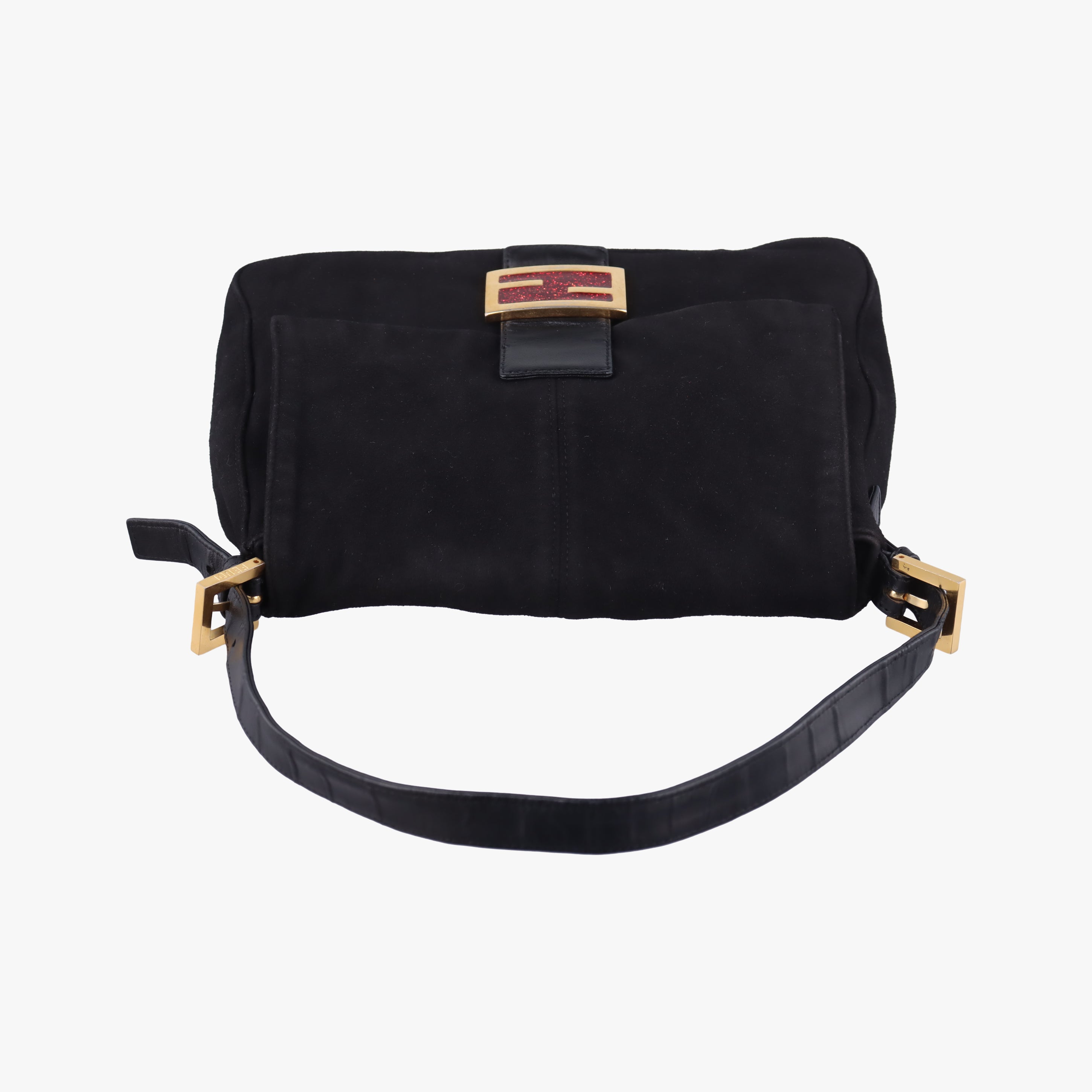 Pre-owned Fendi Mamma Baguette Black suede  shoulderbag | stylenewstar