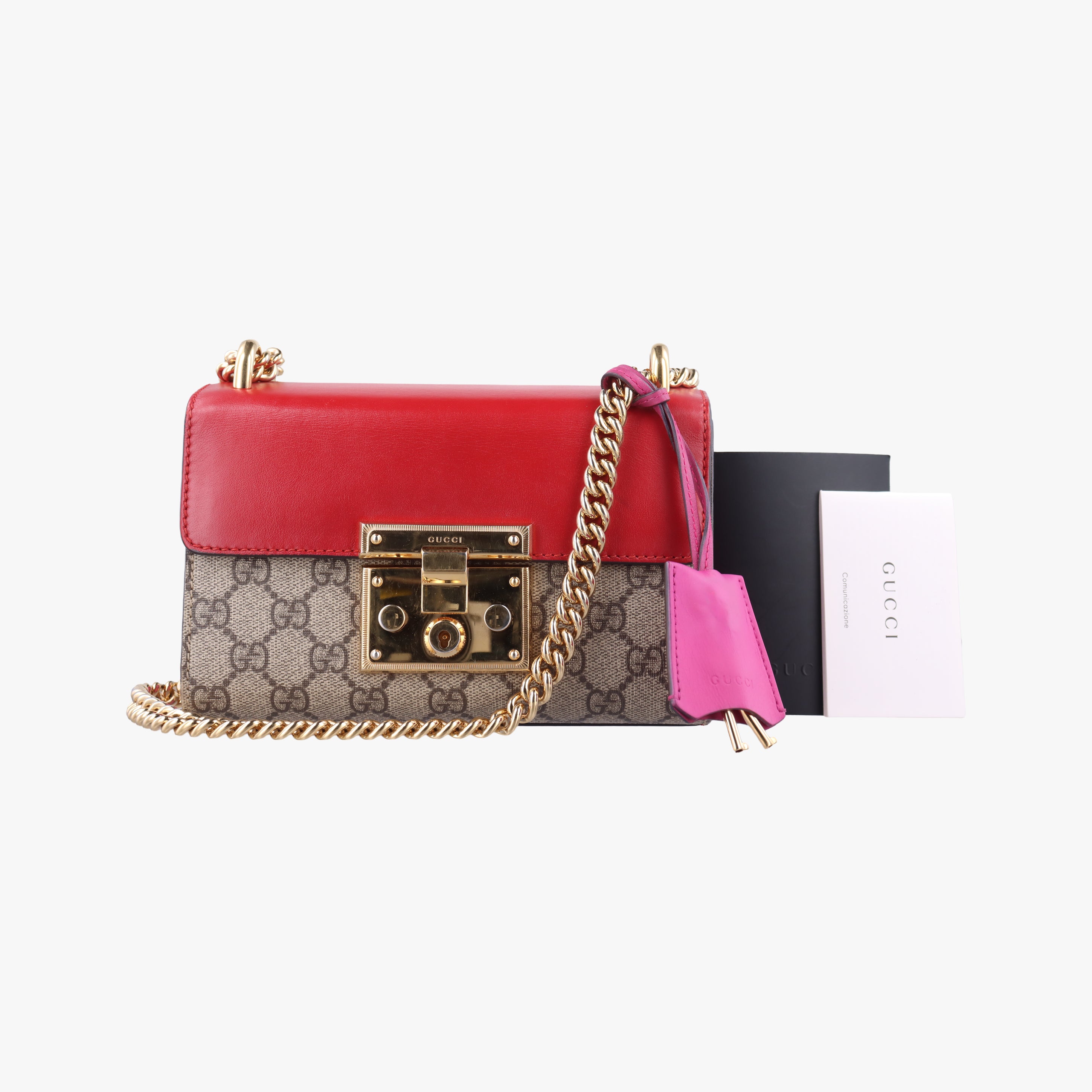 Pre-owned Gucci Padlock beige×red×pink PVC coated canvas×Leather 409487 shoulderbag | stylenewstar