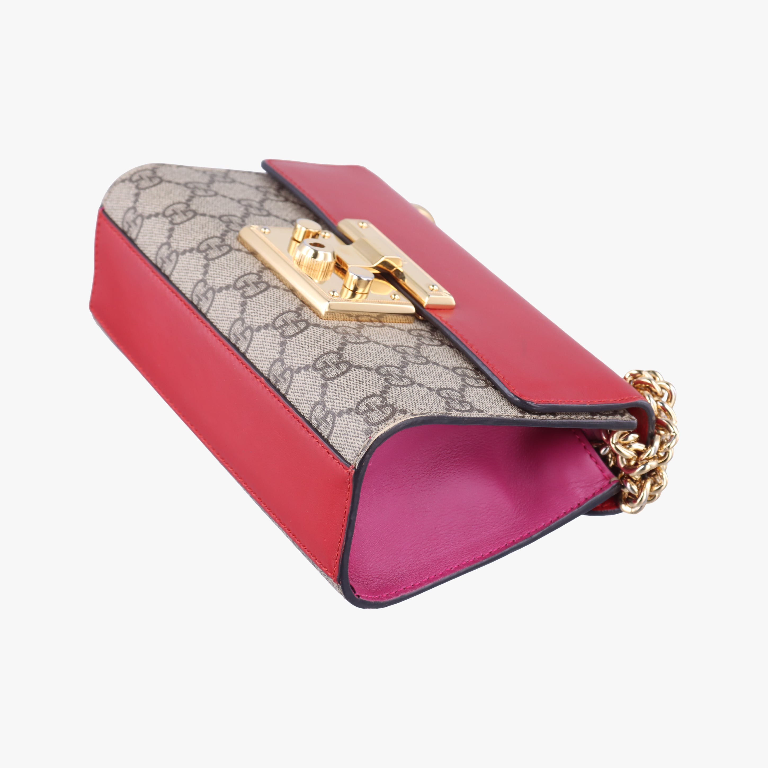 Pre-owned Gucci Padlock beige×red×pink PVC coated canvas×Leather 409487 shoulderbag | stylenewstar
