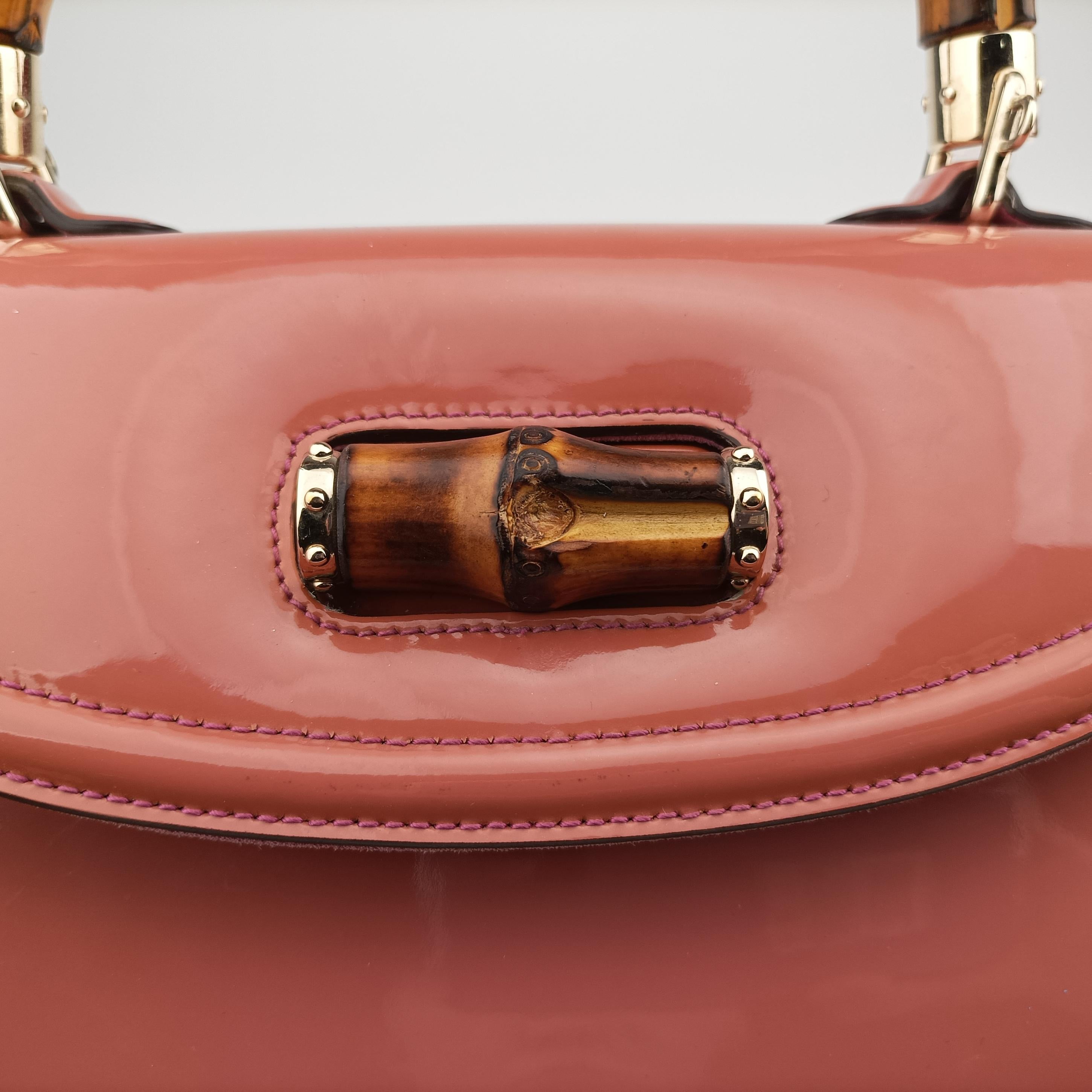 Pre-owned Gucci New Bamboo Pink Patent 254884 shoulderbag | stylenewstar