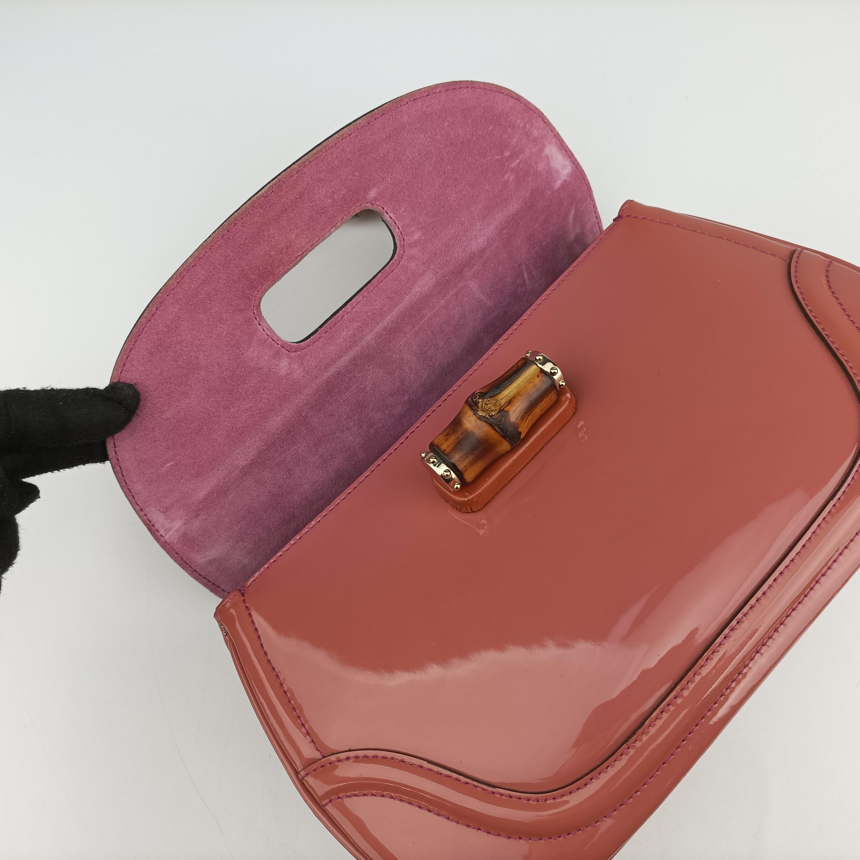Pre-owned Gucci New Bamboo Pink Patent 254884 shoulderbag | stylenewstar