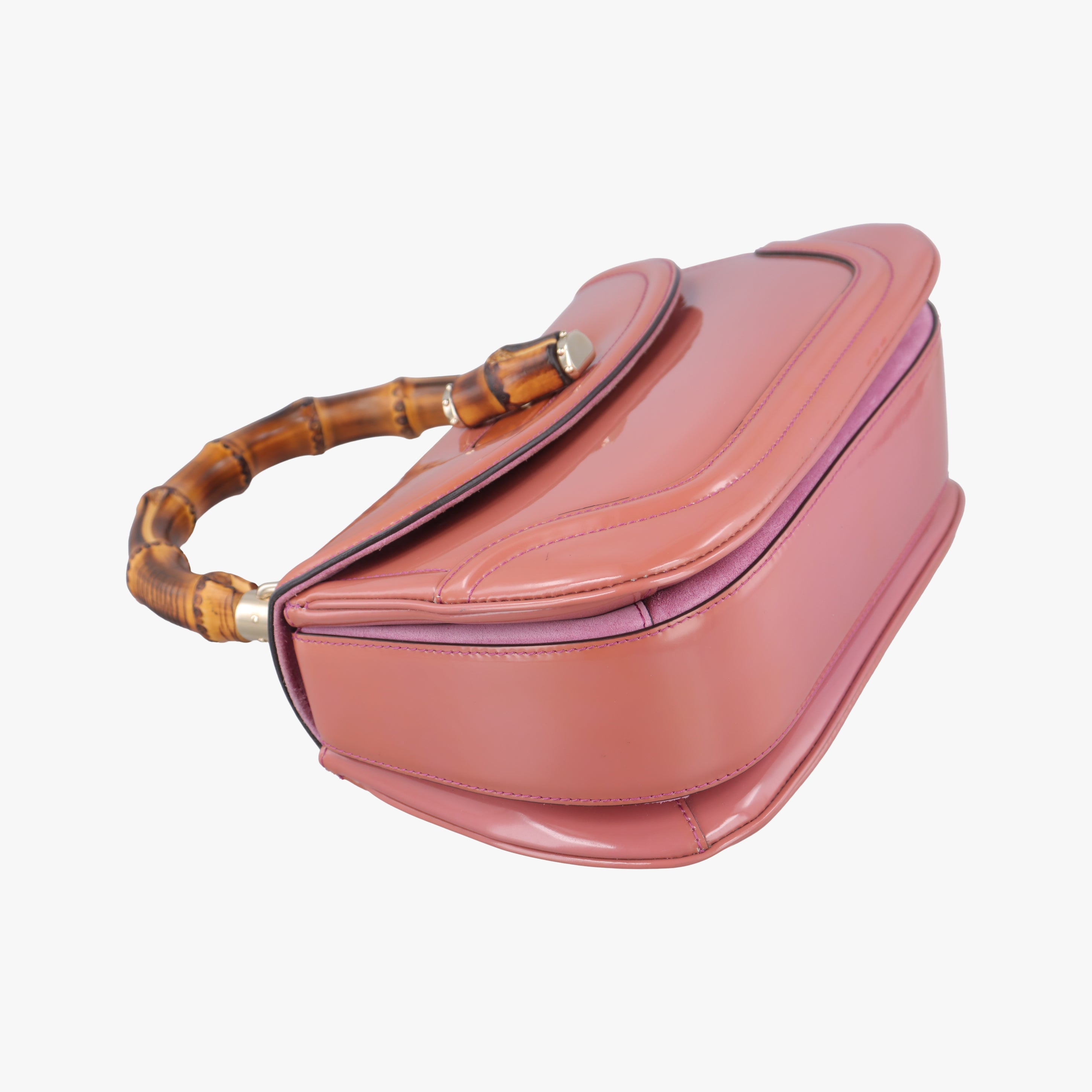 Pre-owned Gucci New Bamboo Pink Patent 254884 shoulderbag | stylenewstar