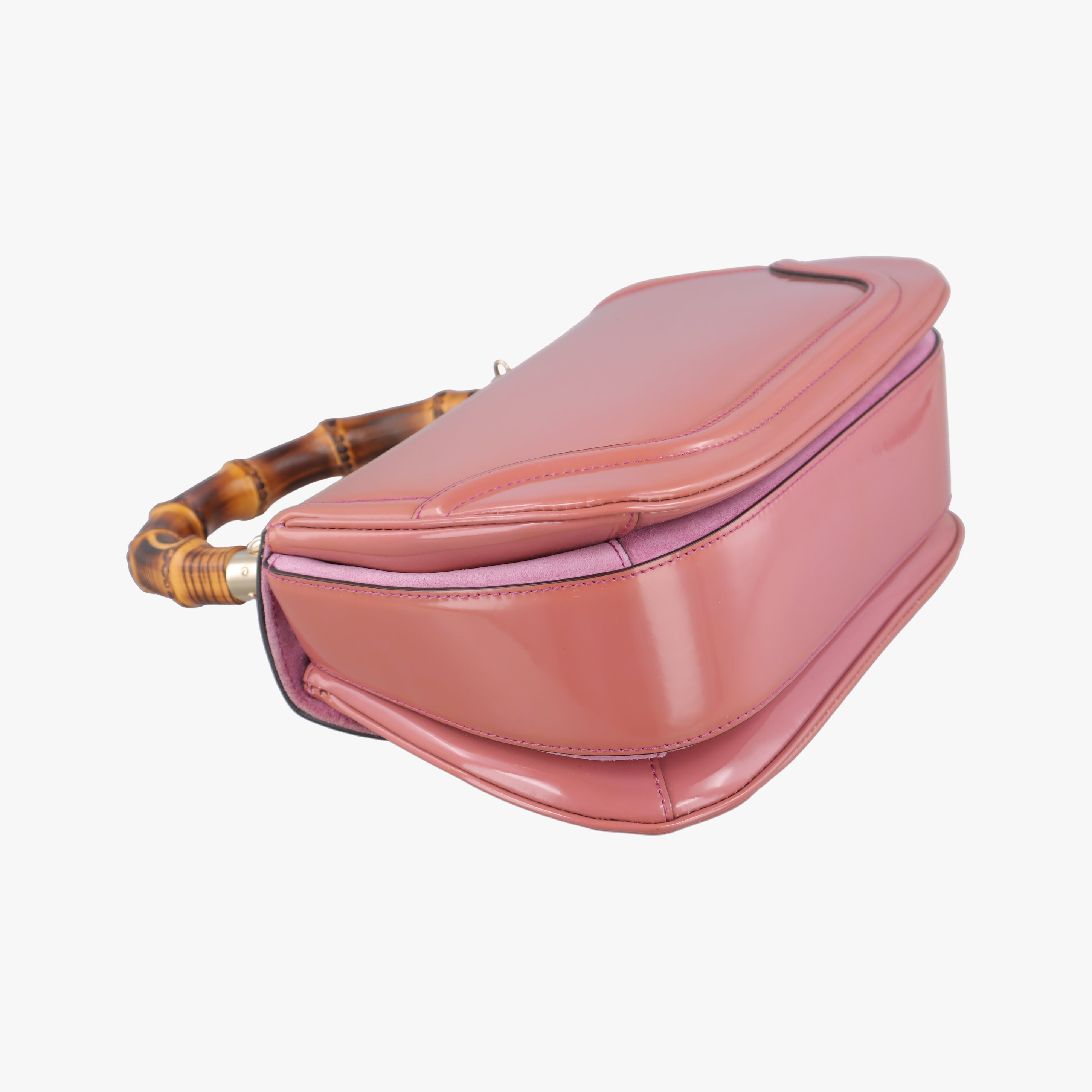 Pre-owned Gucci New Bamboo Pink Patent 254884 shoulderbag | stylenewstar