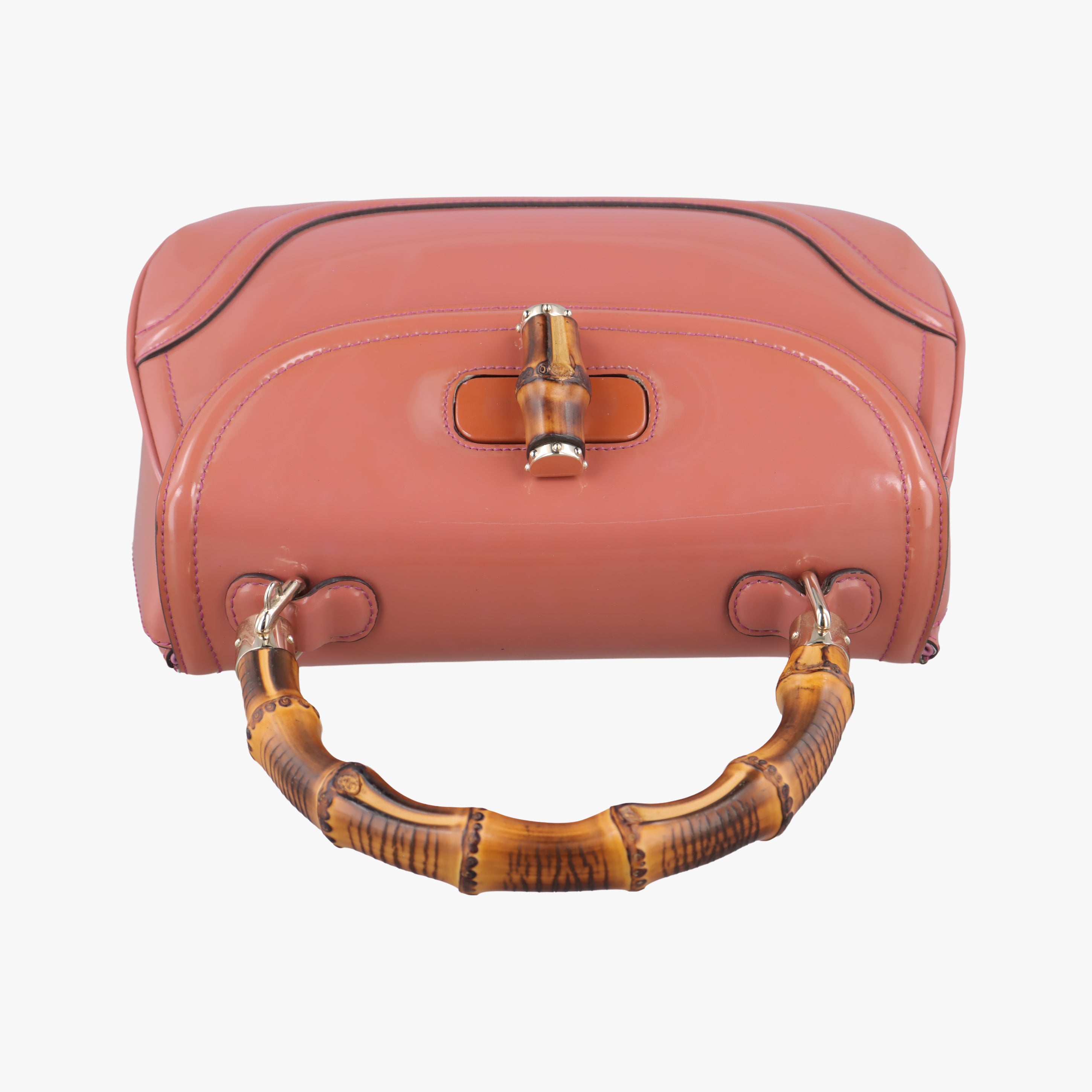 Pre-owned Gucci New Bamboo Pink Patent 254884 shoulderbag | stylenewstar