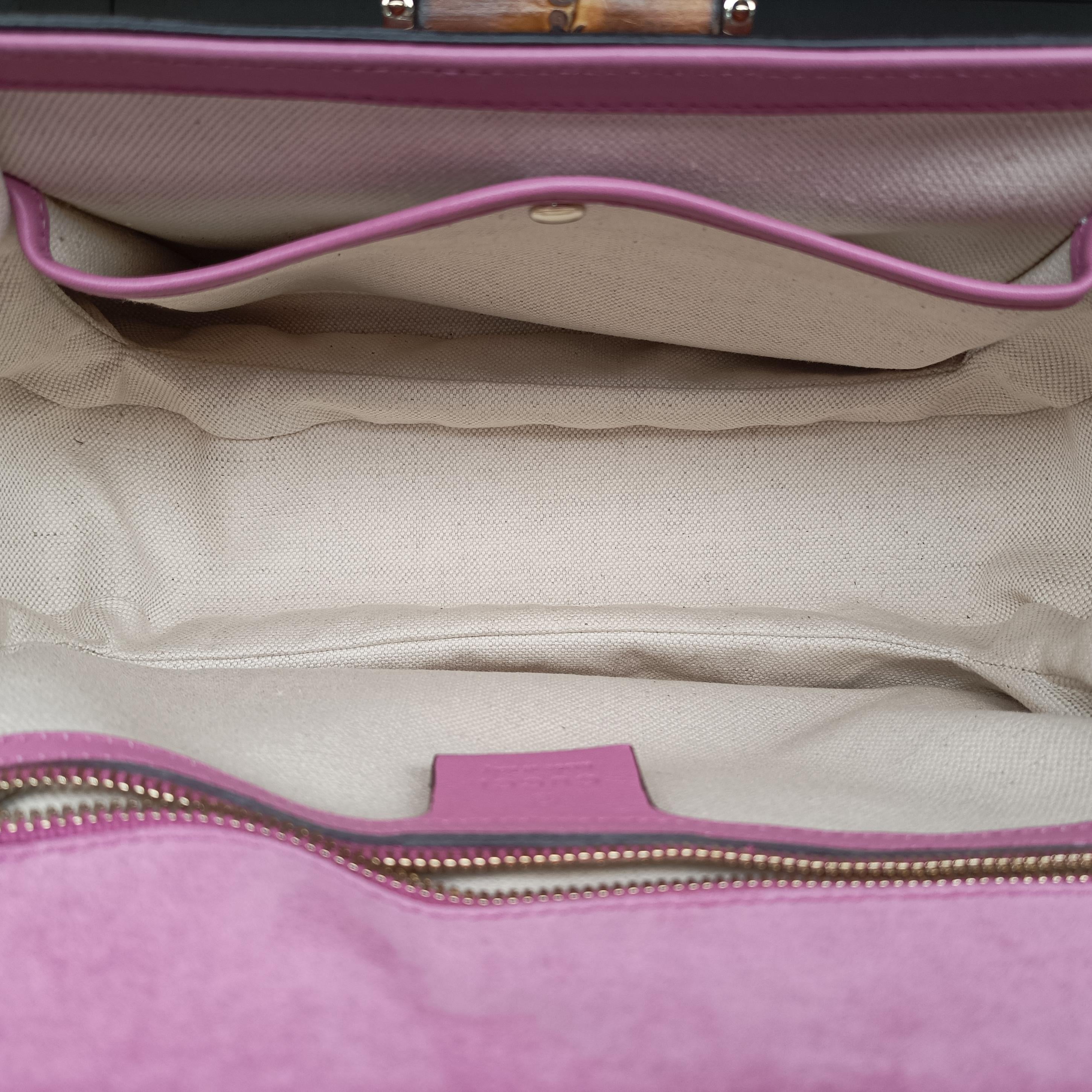 Pre-owned Gucci New Bamboo Pink Patent 254884 shoulderbag | stylenewstar