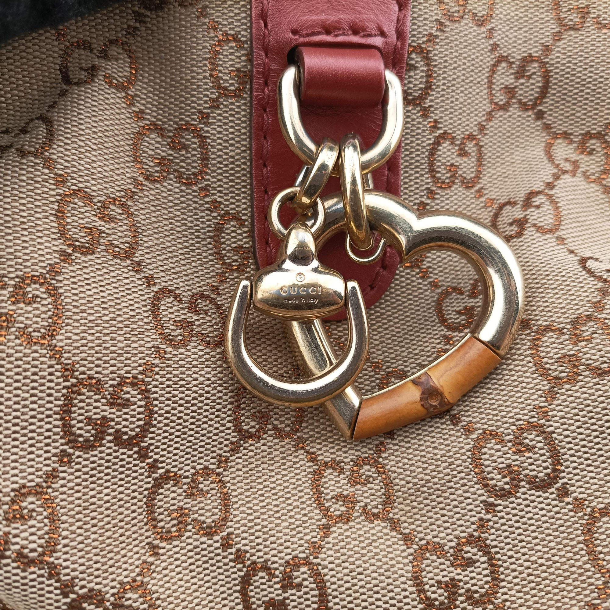 Secondhand Gucci Heart Bit charm Brown×Red canvas×Leather 269956 handbag | stylenewstar